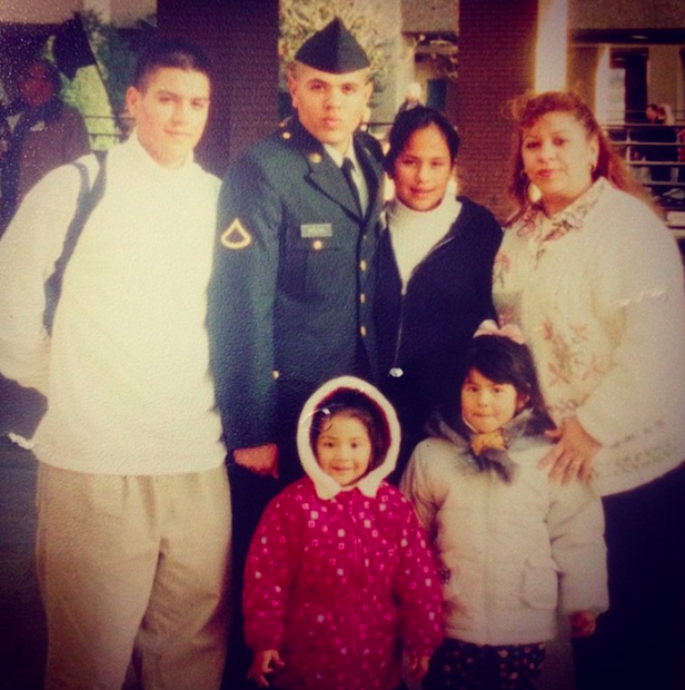Private 1st Class David Molina with his mom, brothers and sisters, basic graduation, 2000