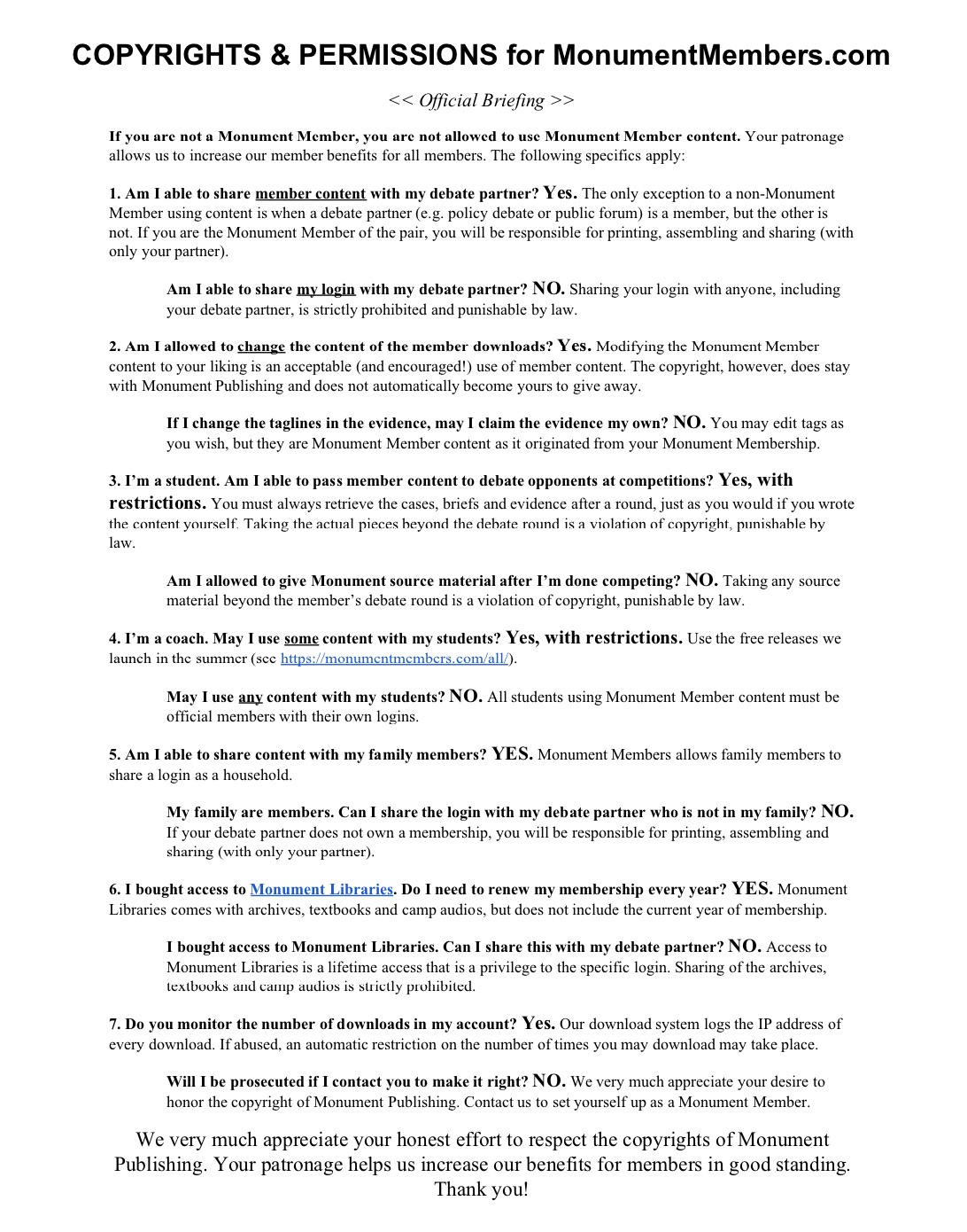 Copyrights Permissions Monument Members