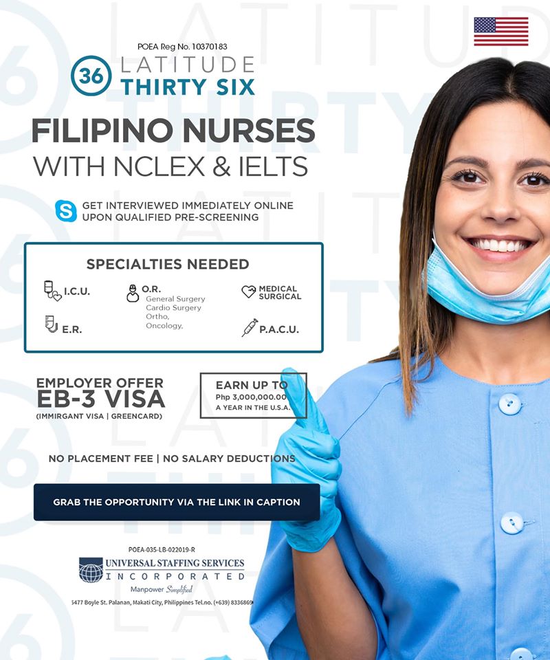 Smiling latitude 36 nurse for USA hiring