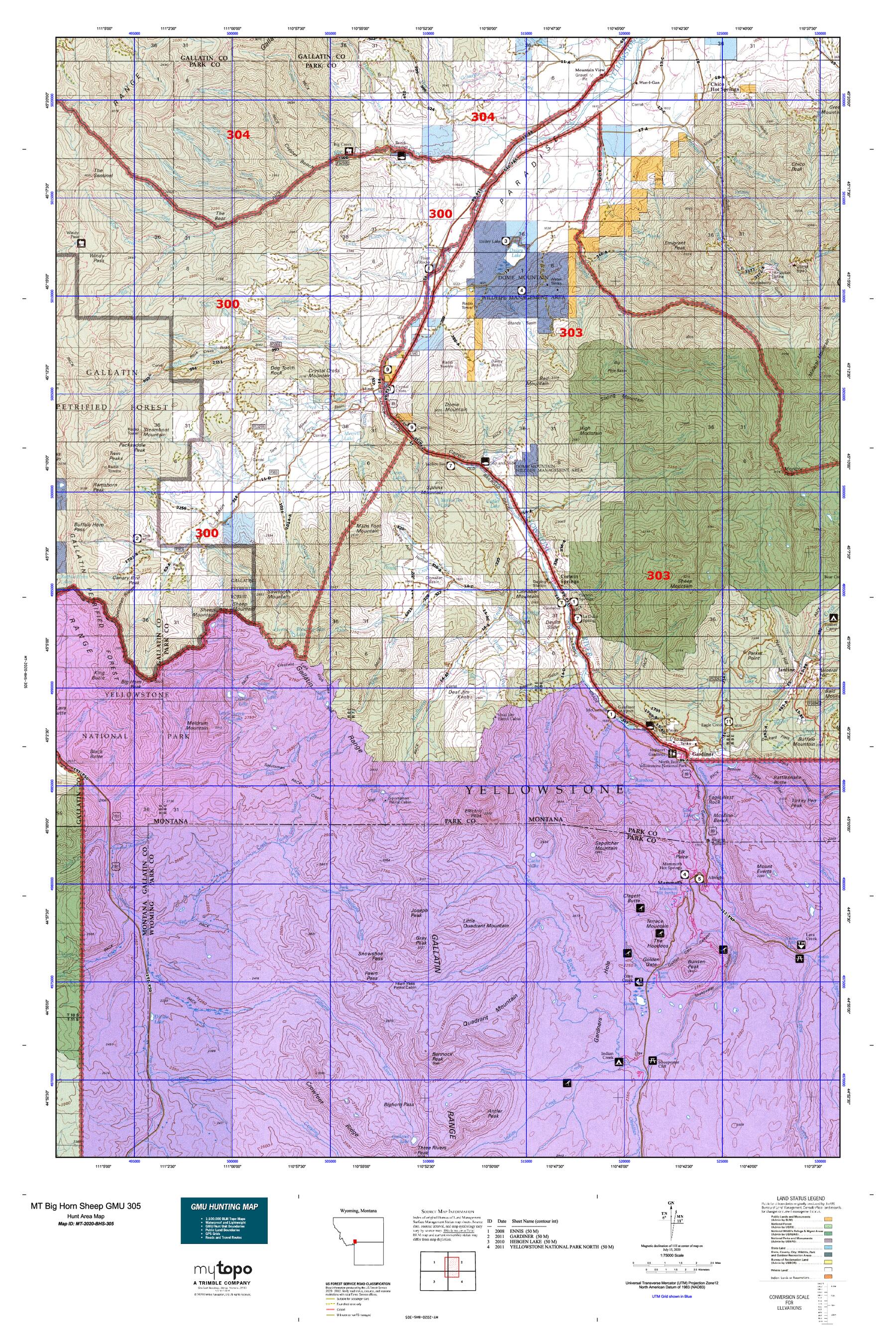 MT Big Horn Sheep GMU 305 Map - MT 2020 BHS 305 