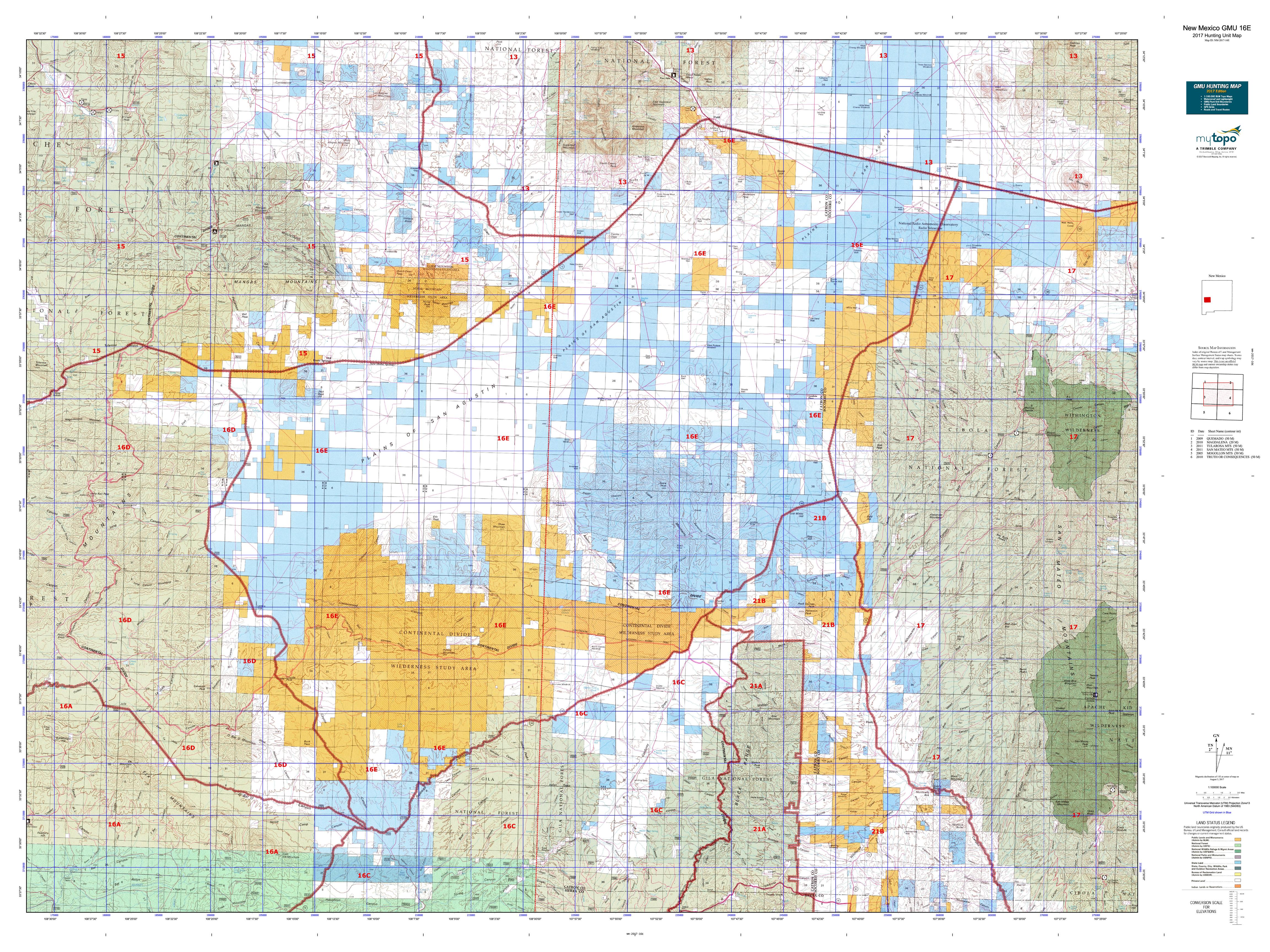 New Mexico GMU 16E Map MyTopo - NM 2017 16E