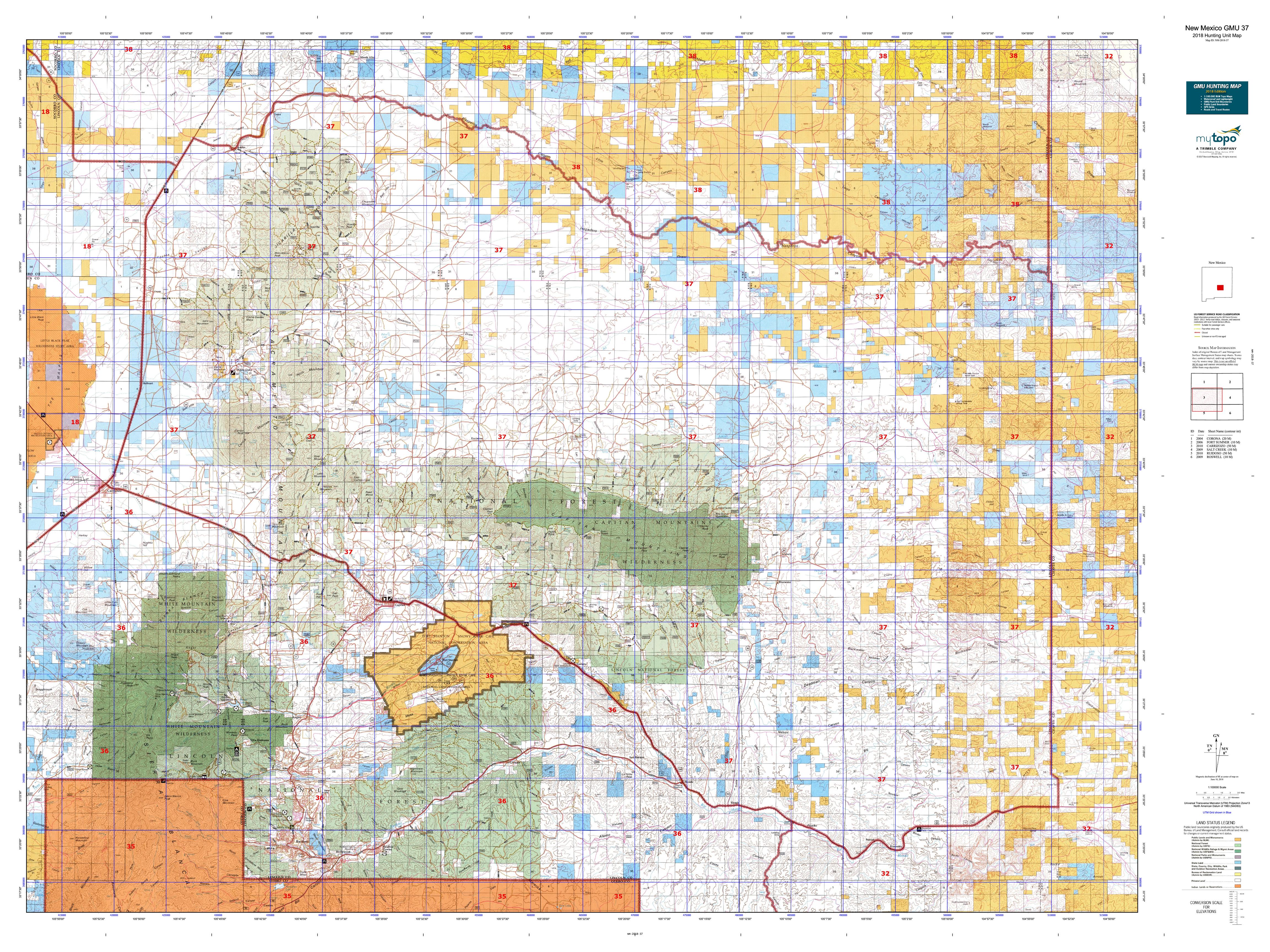 New Mexico GMU 37 Map MyTopo - NM 2018 37