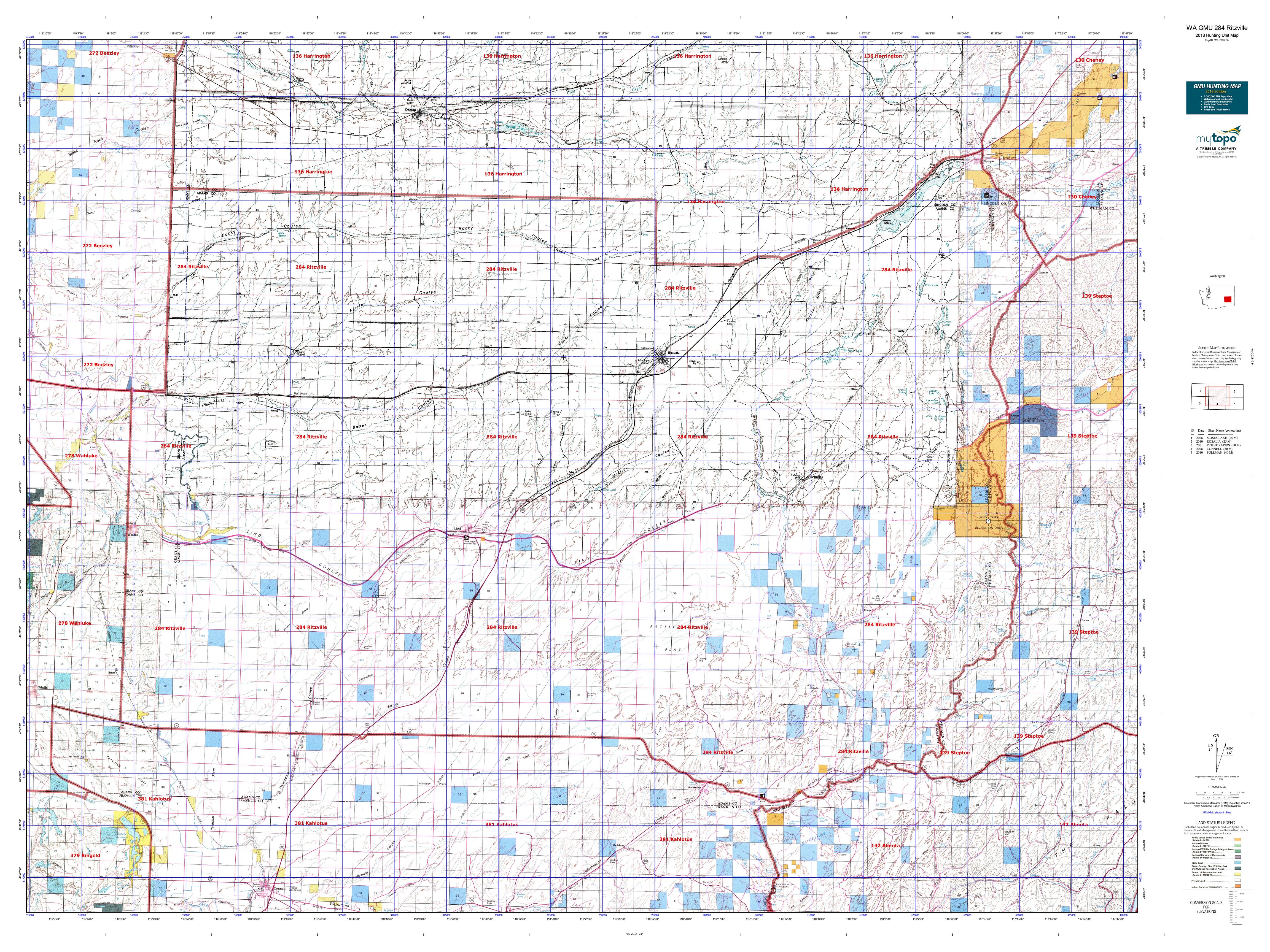 WA GMU 284 Ritzville Map MyTopo