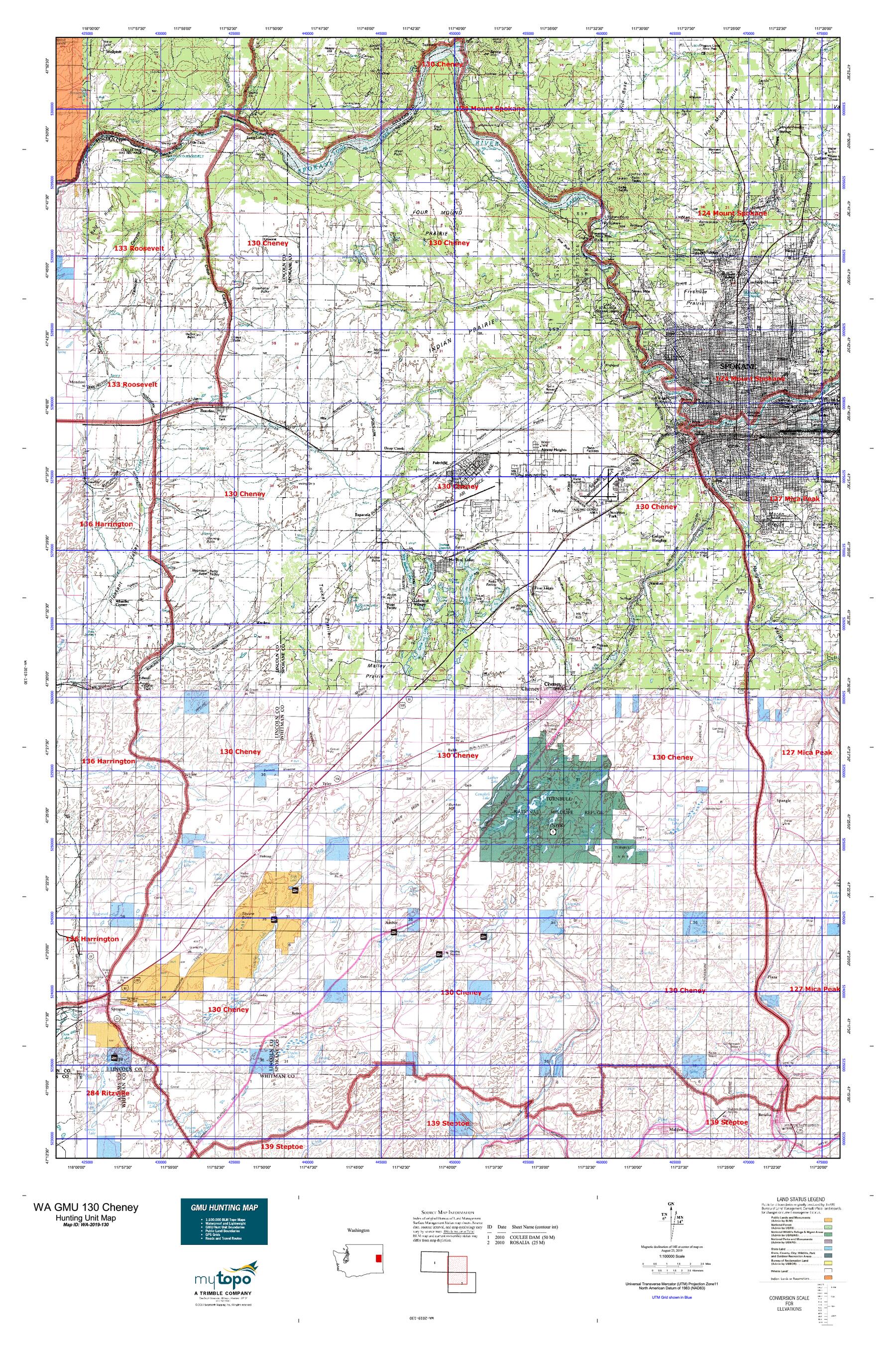 WA GMU 130 Cheney Map MyTopo
