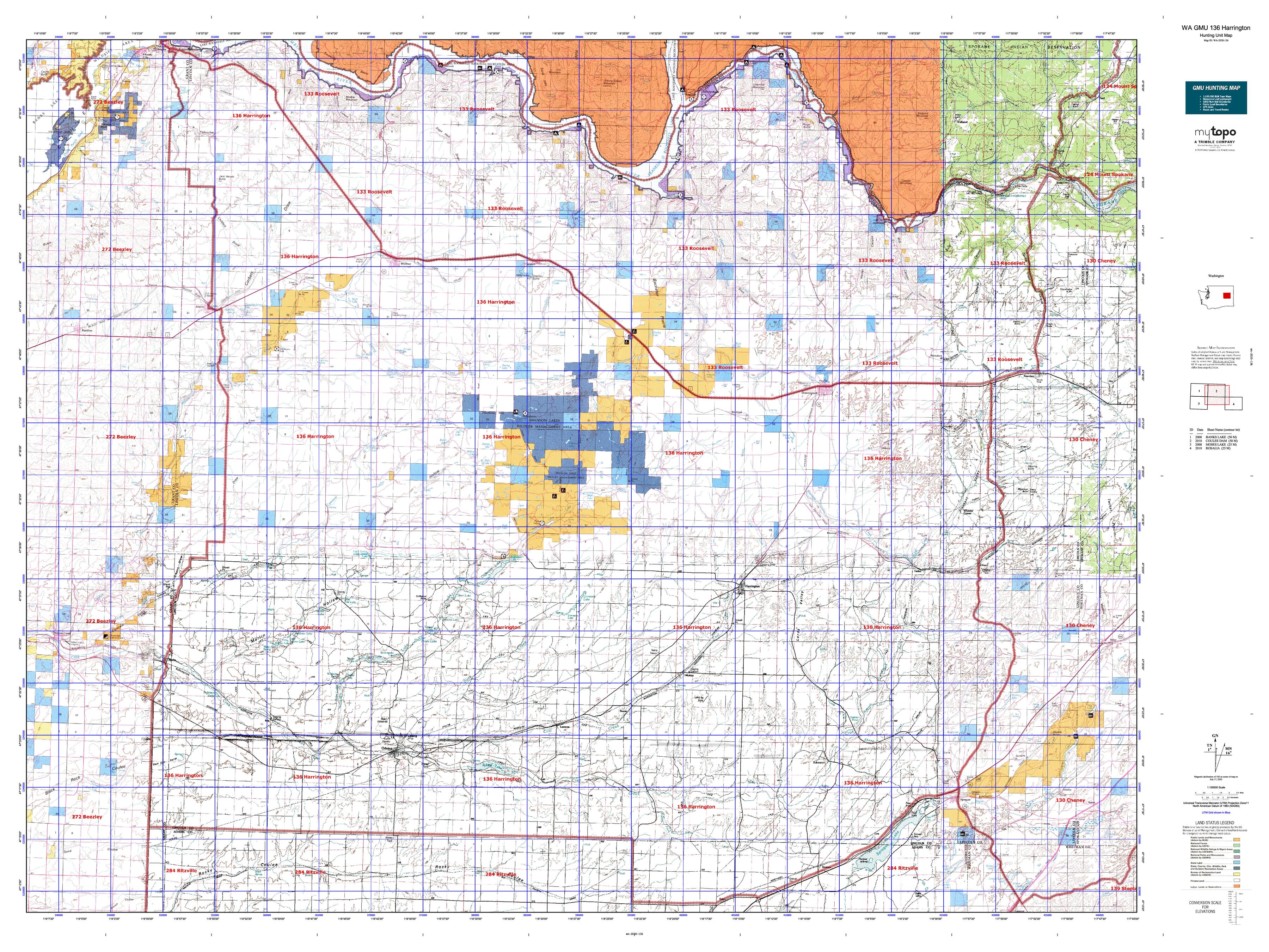 WA GMU 136 Harrington Map MyTopo