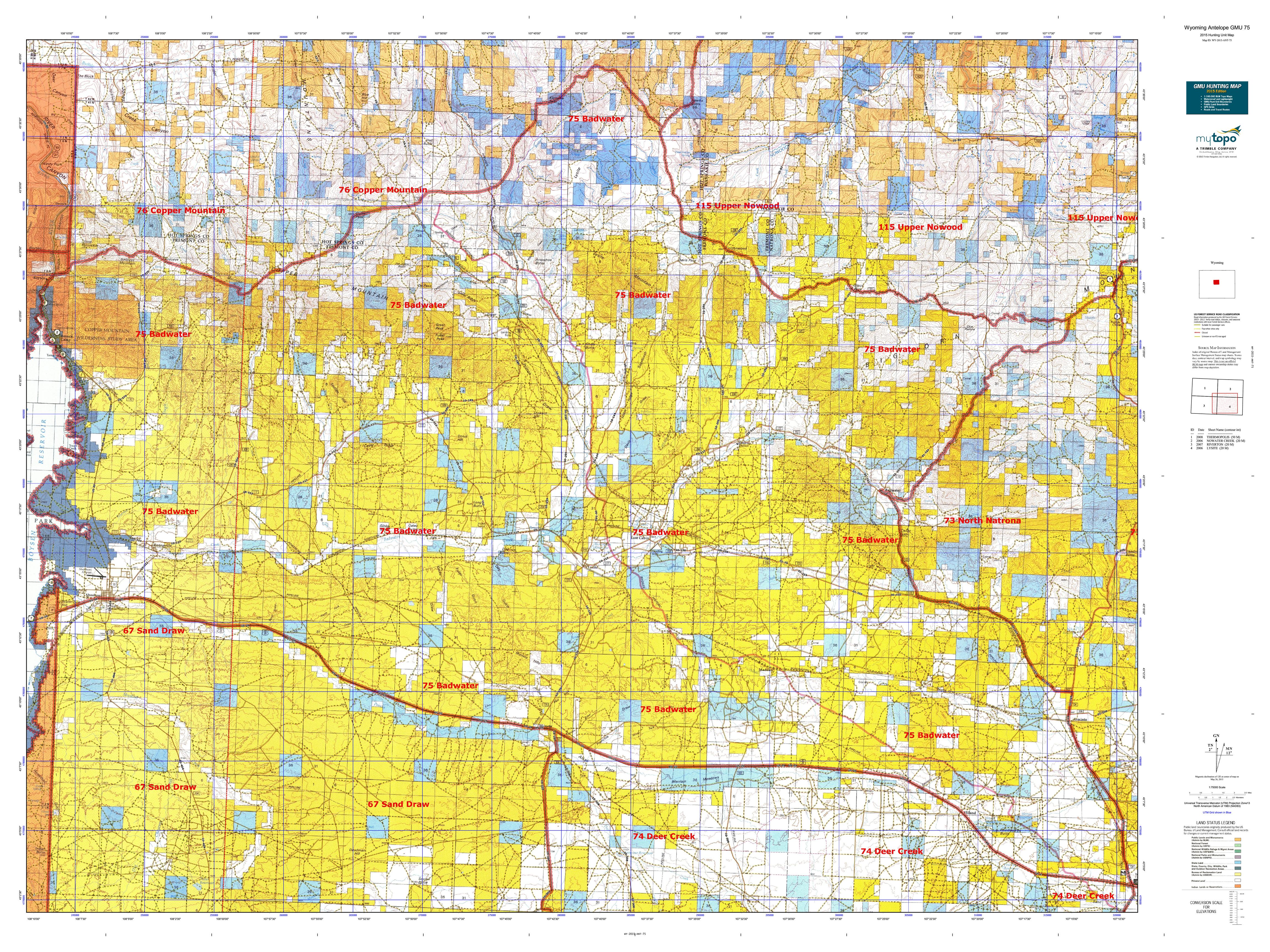 Wyoming Antelope GMU 75 Map MyTopo - WY 2015 ANT 75