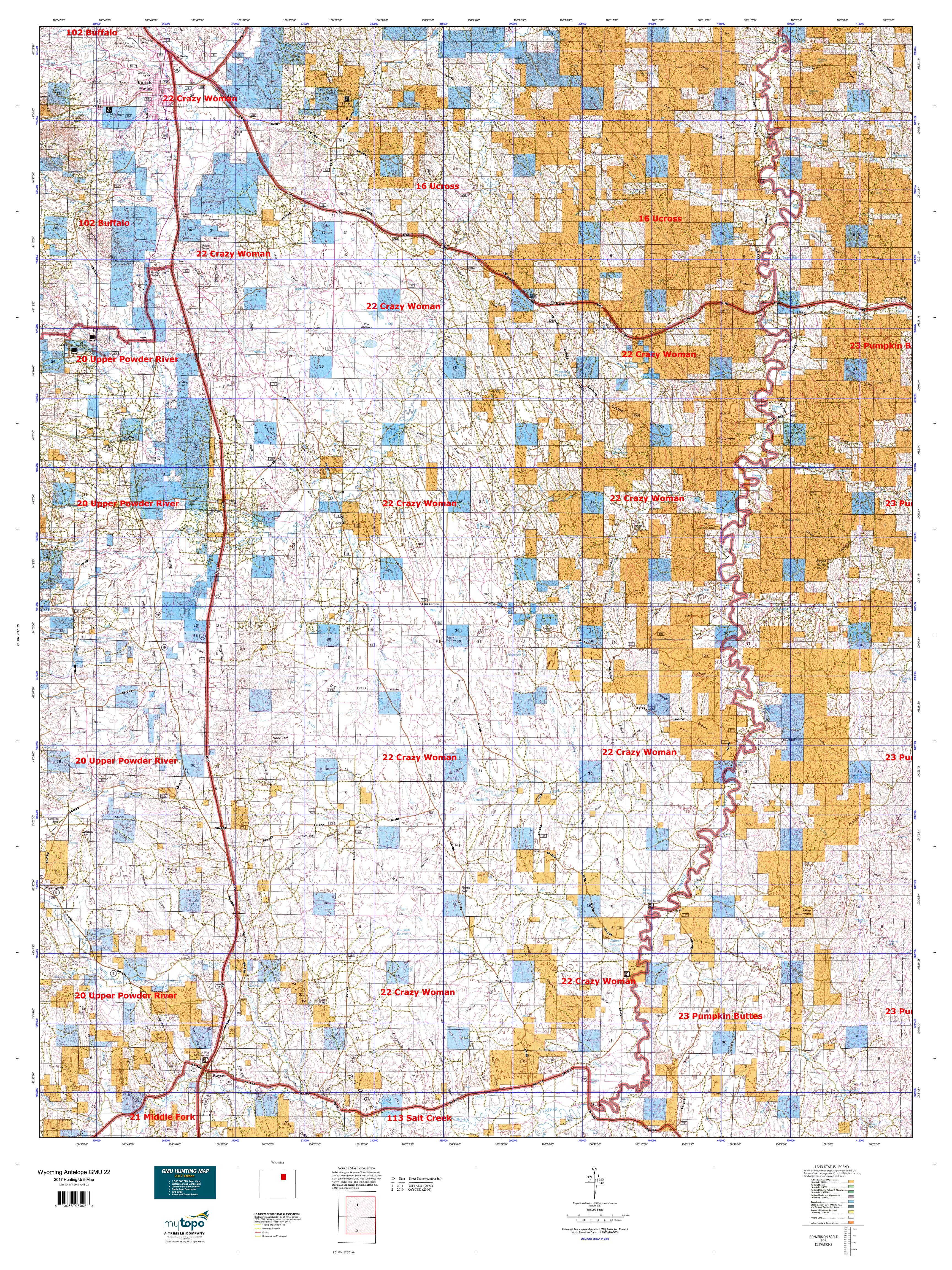 Wyoming Antelope GMU 22 Map MyTopo - WY 2017 ANT 22