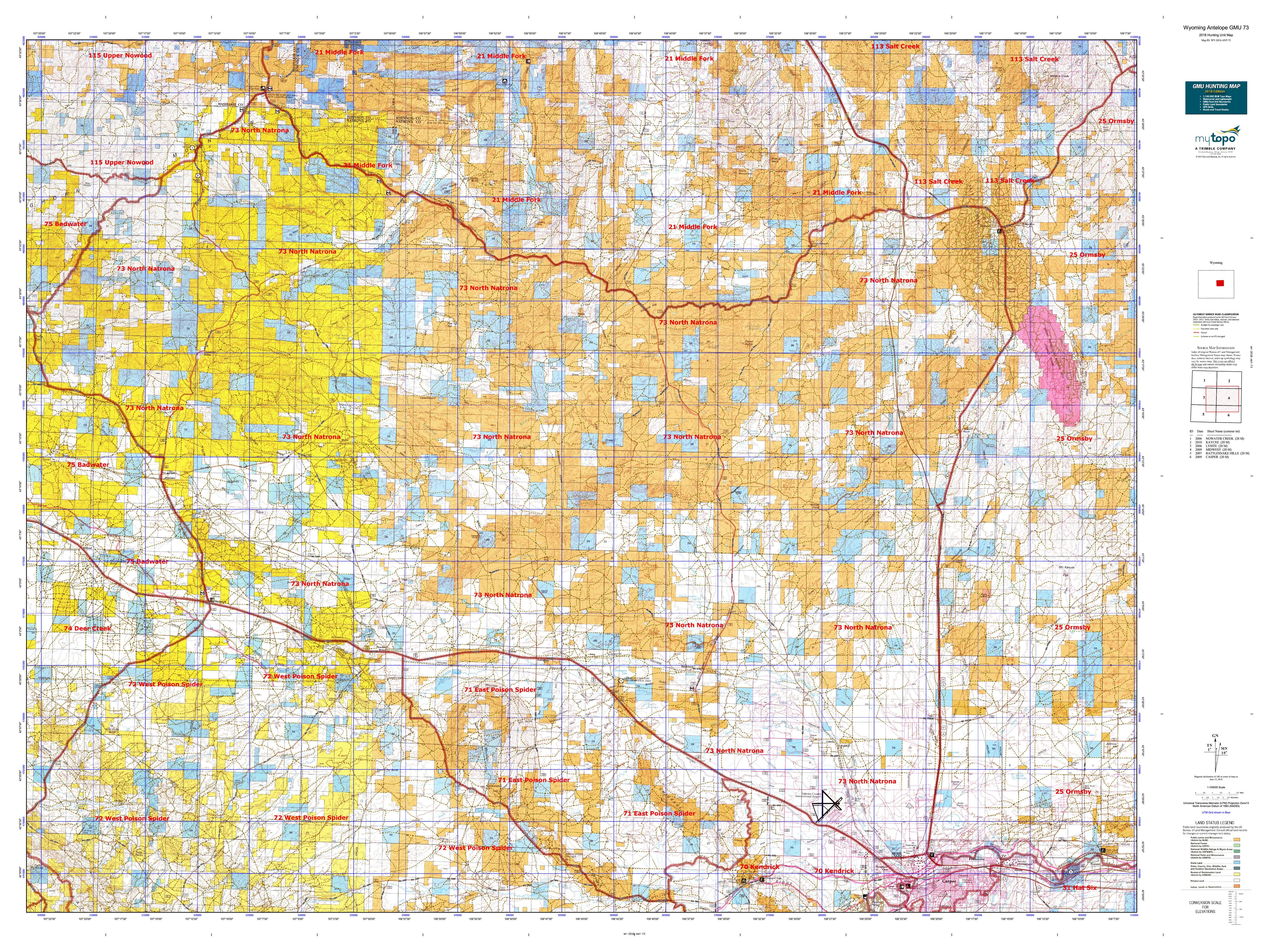 Wyoming Antelope GMU 73 Map MyTopo - WY 2018 ANT 73