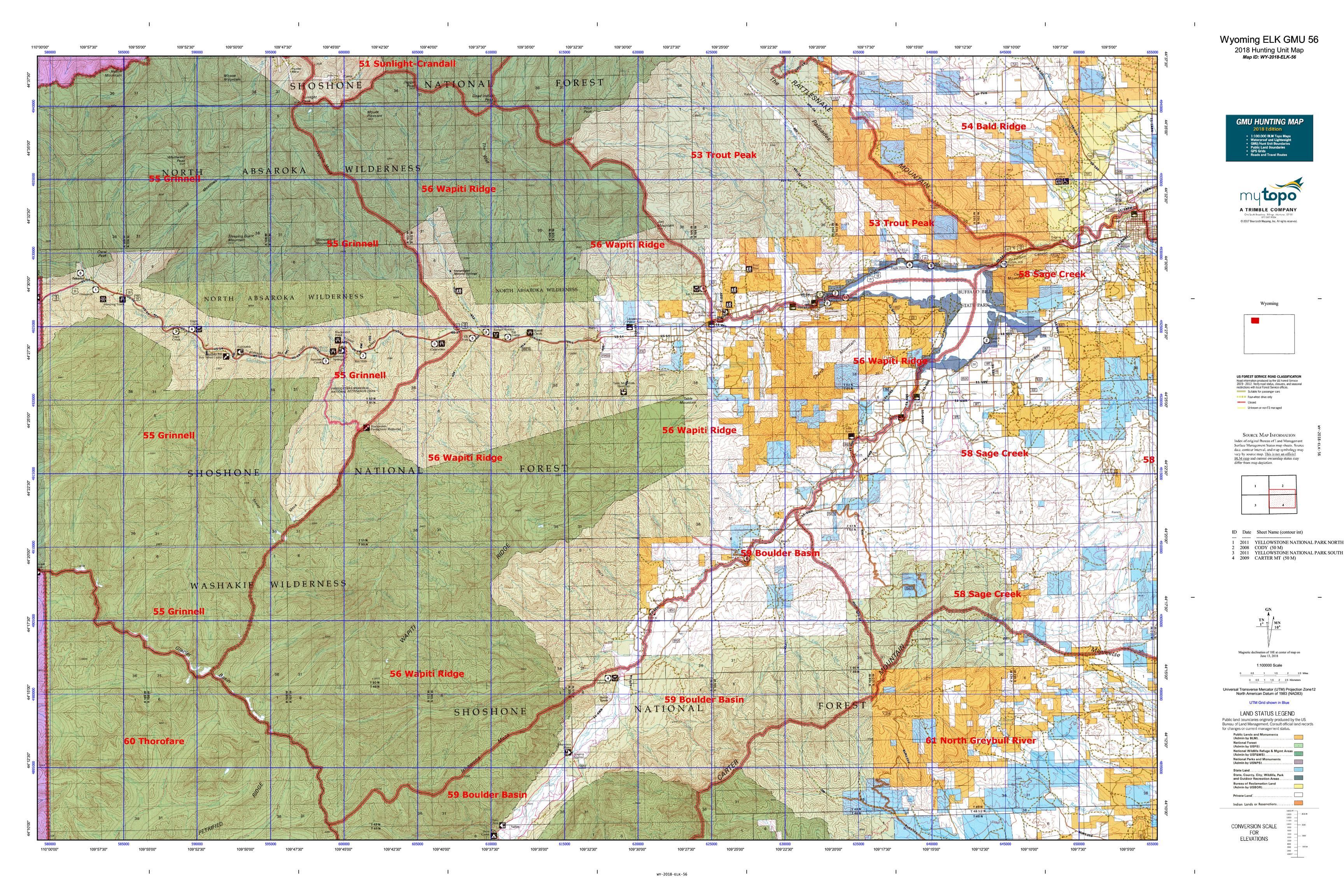 Wyoming ELK GMU 56 Map MyTopo