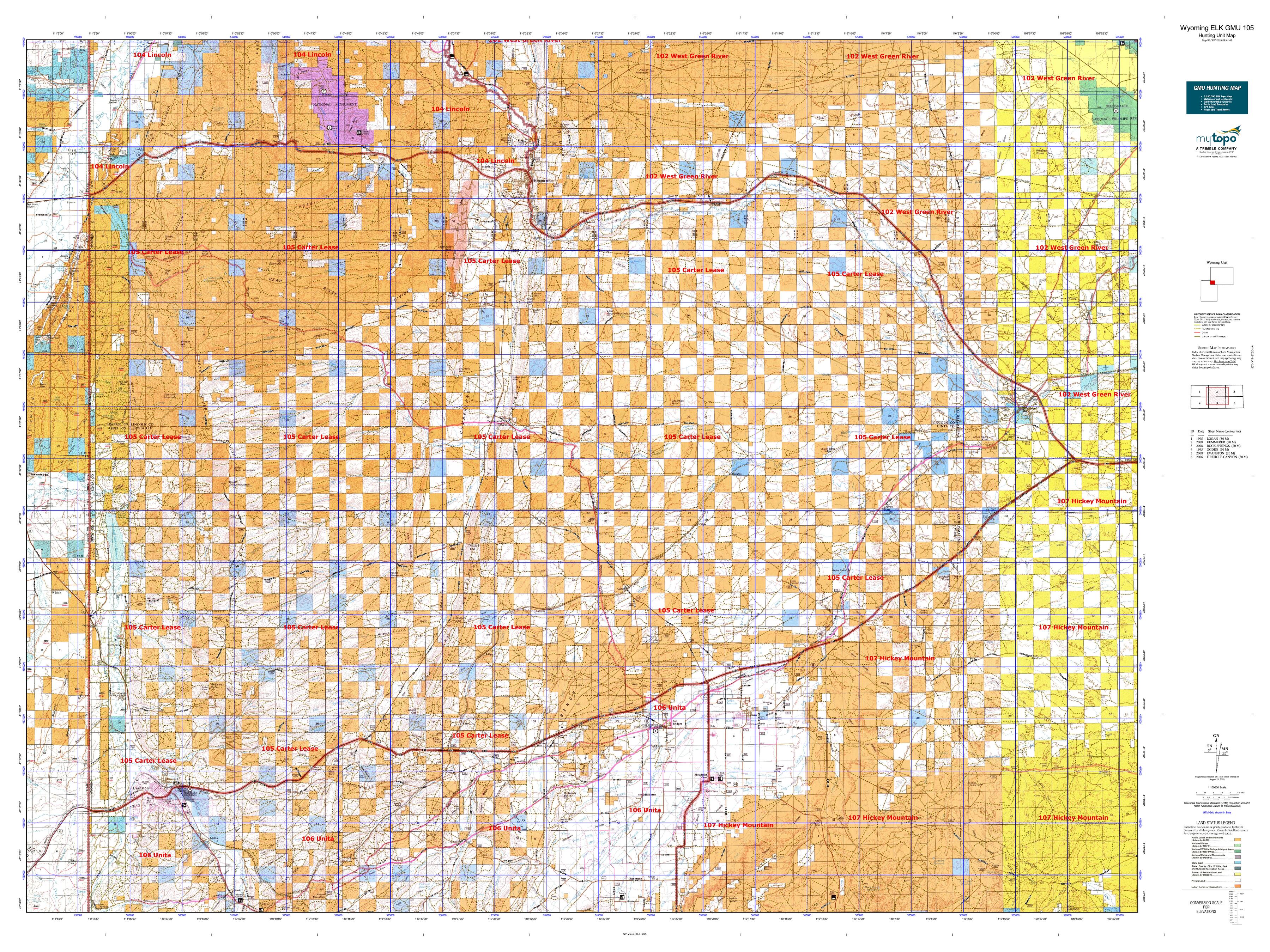 Wyoming ELK GMU 105 Map MyTopo