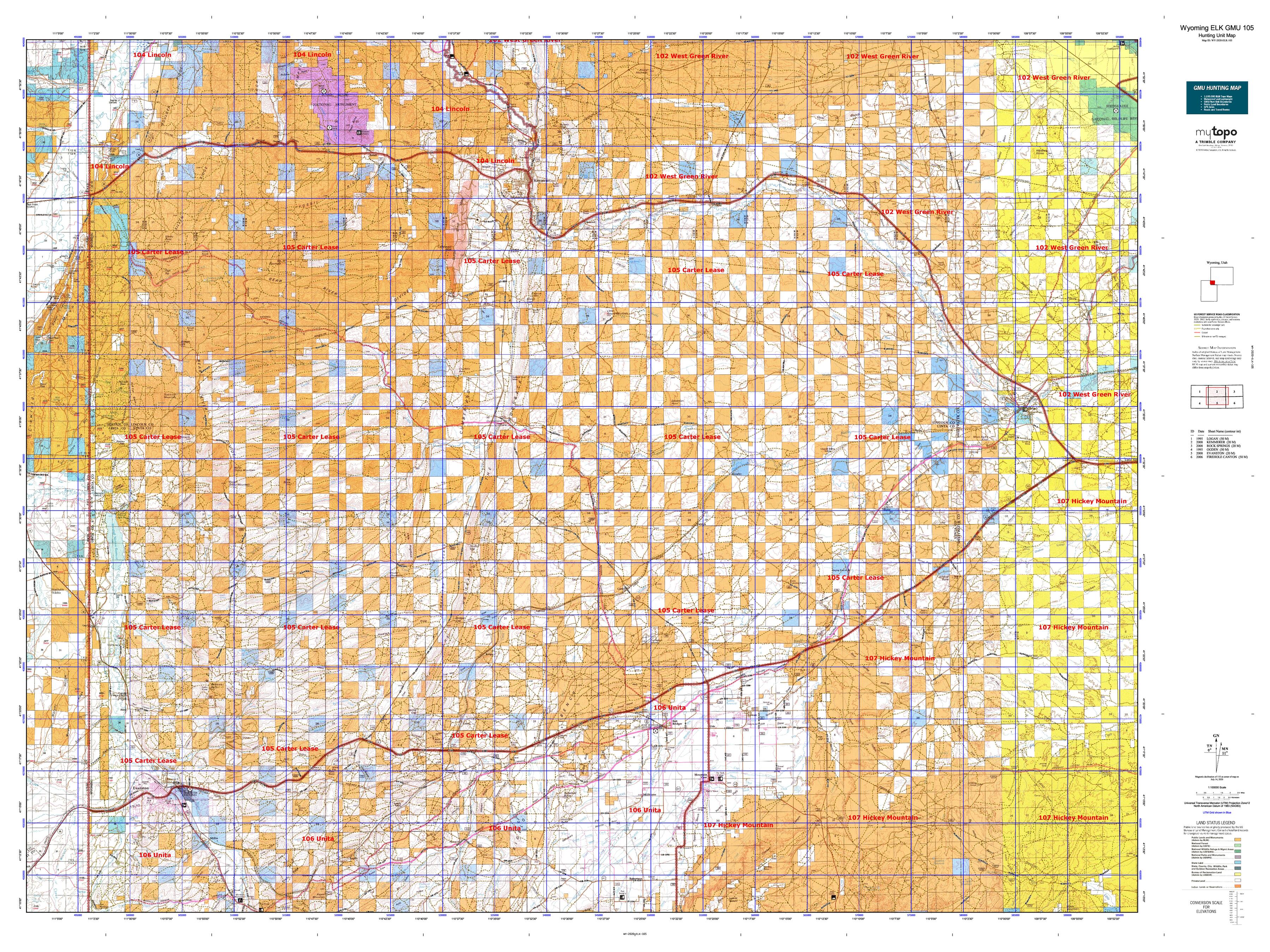 Wyoming ELK GMU 105 Map MyTopo
