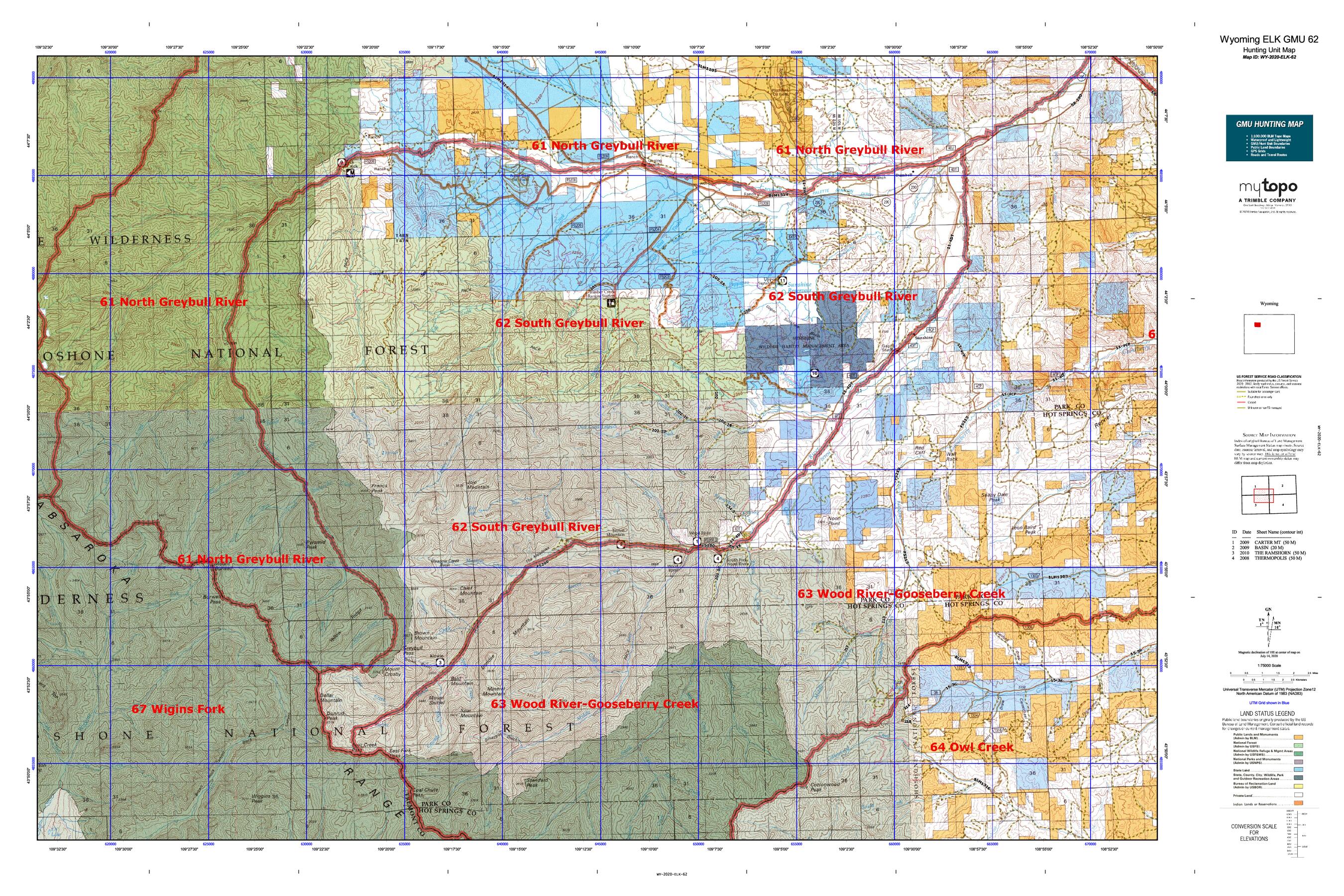 Wyoming ELK GMU 62 Map MyTopo