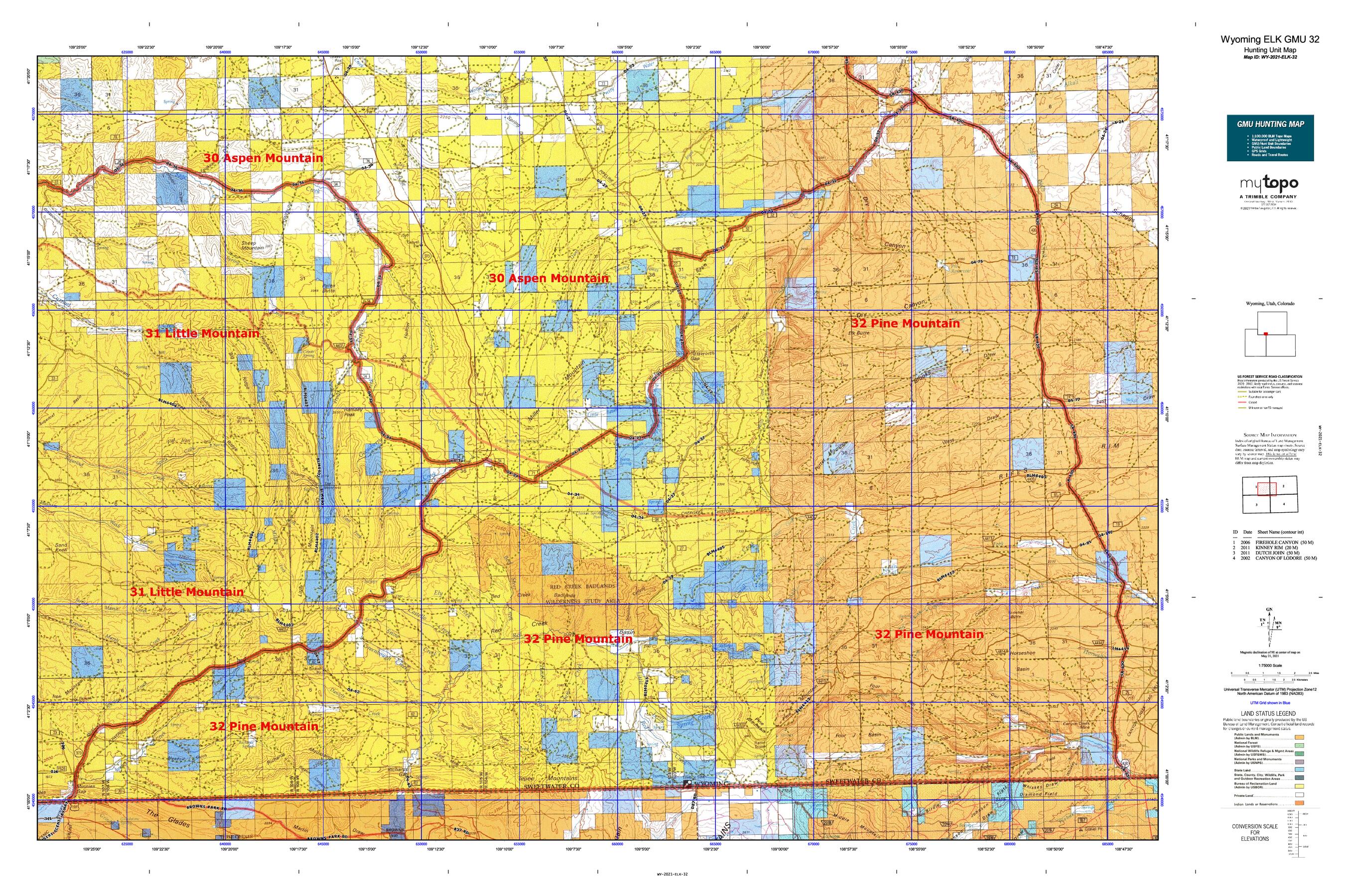 Wyoming ELK GMU 32 Map MyTopo