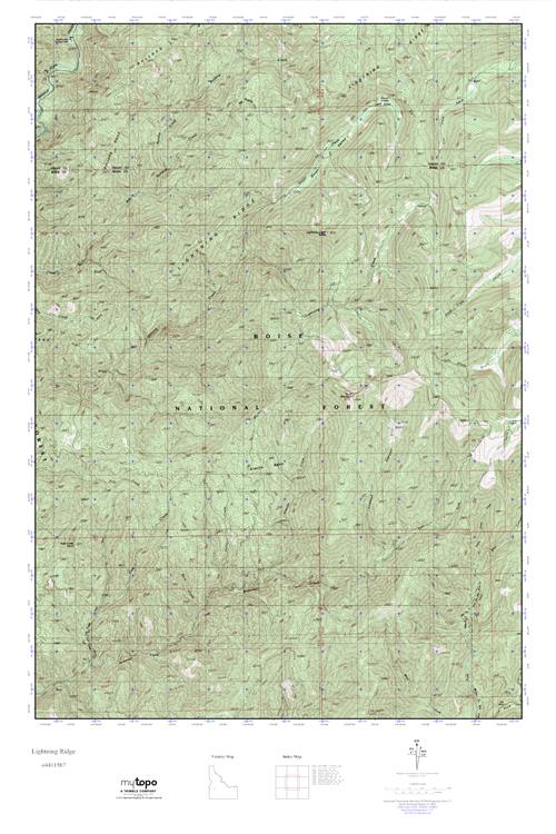 MyTopo Lightning Ridge, Idaho USGS Quad Topo Map