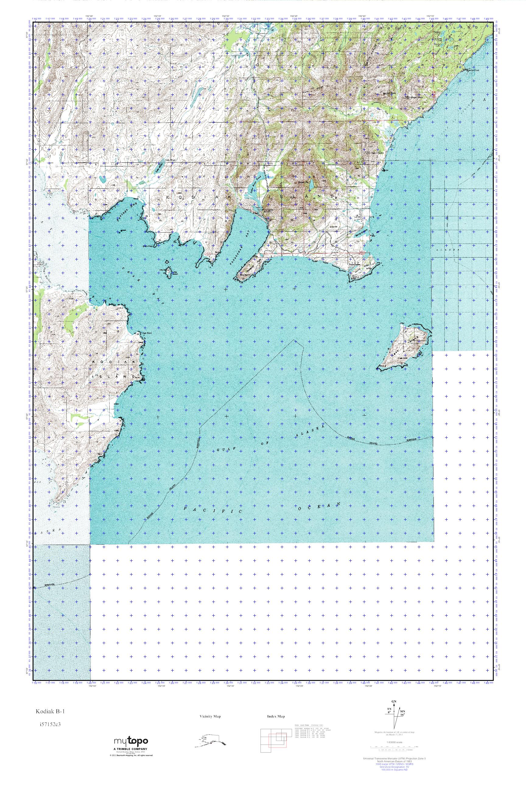 MyTopo Kodiak B1 & B2, Alaska USGS Quad Topo Map