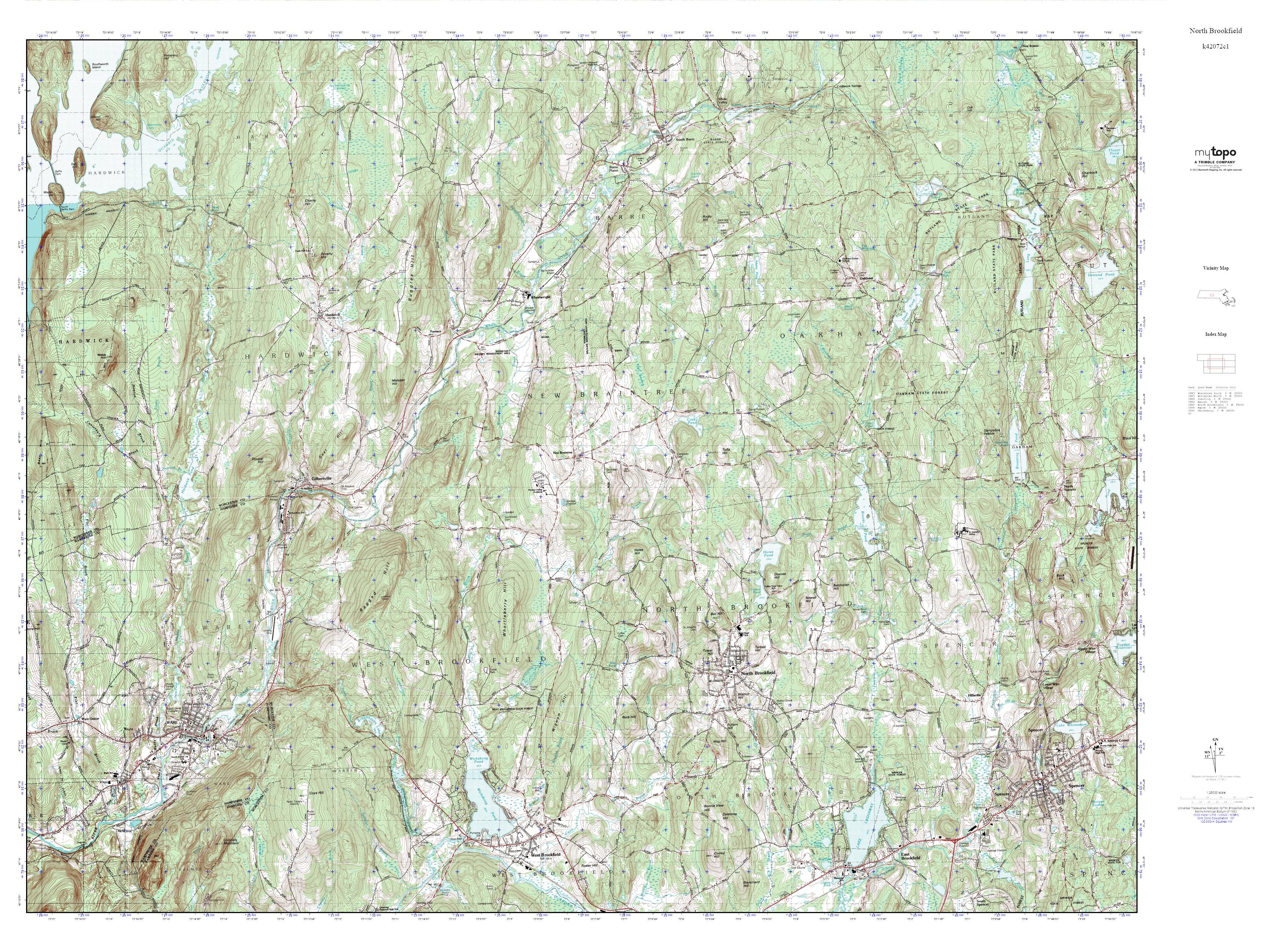 MyTopo North Brookfield, Massachusetts USGS Quad Topo Map