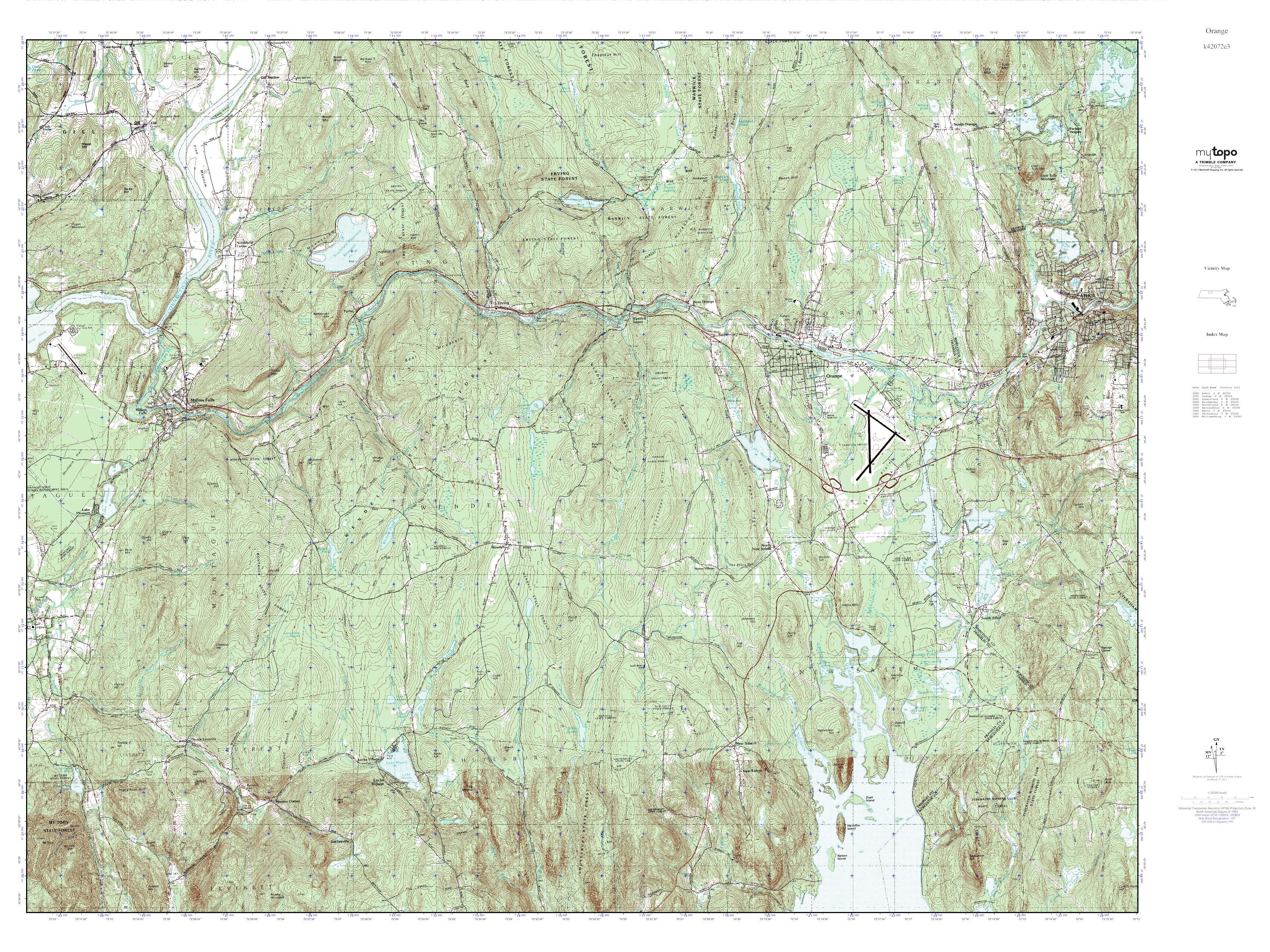 MyTopo Orange, Massachusetts USGS Quad Topo Map