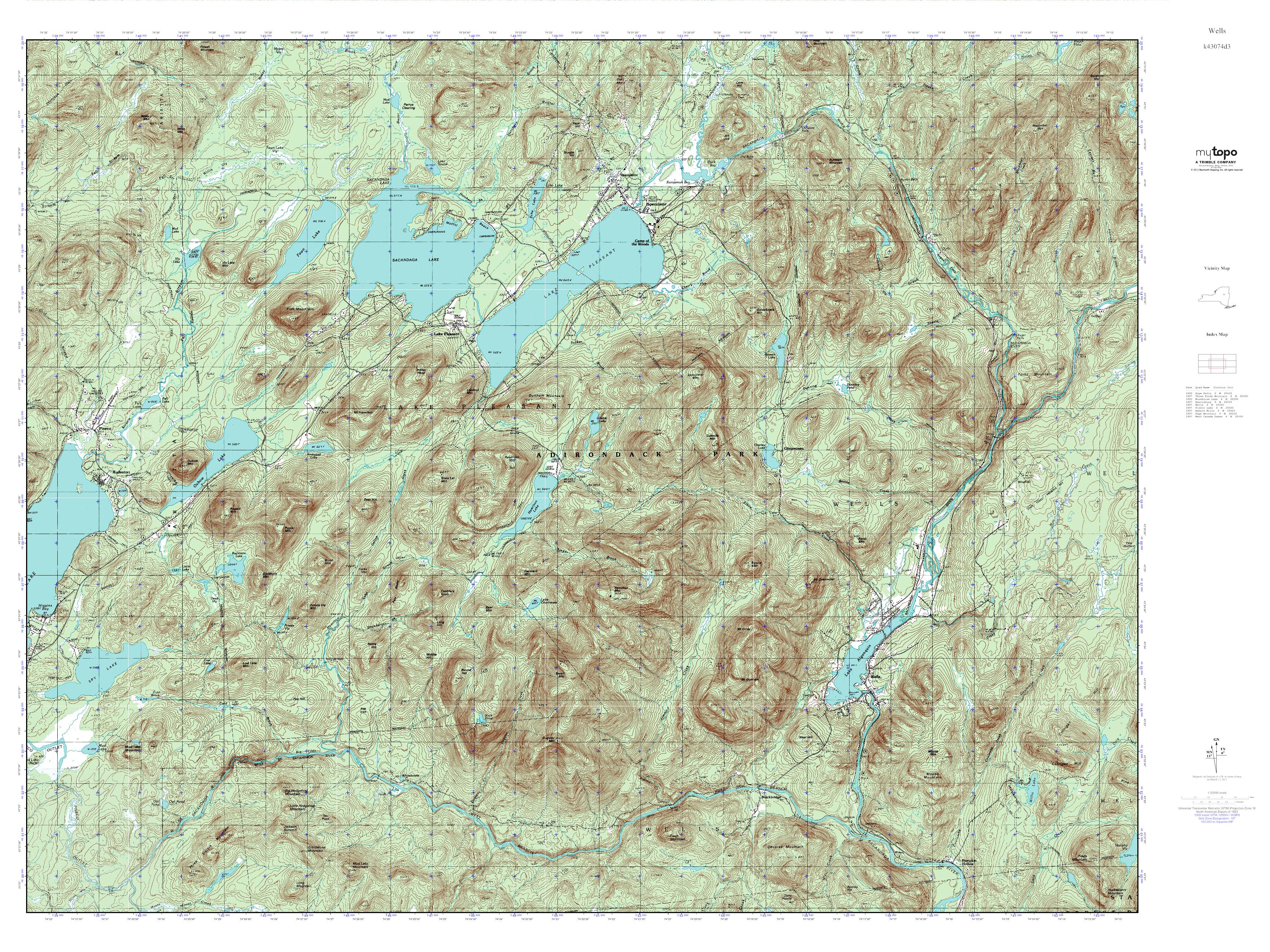 MyTopo Wells, New York USGS Quad Topo Map