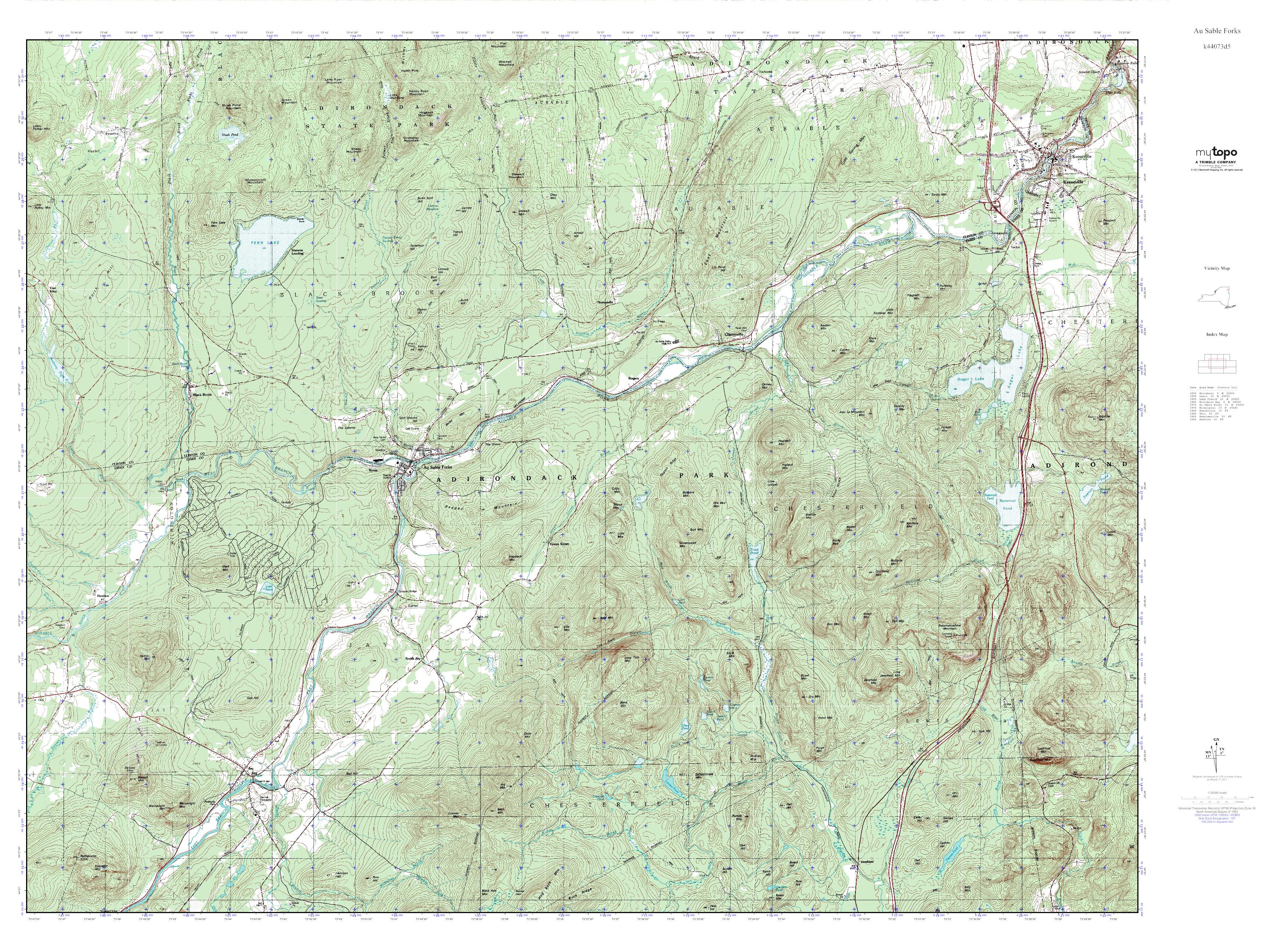 MyTopo Au Sable Forks, New York USGS Quad Topo Map