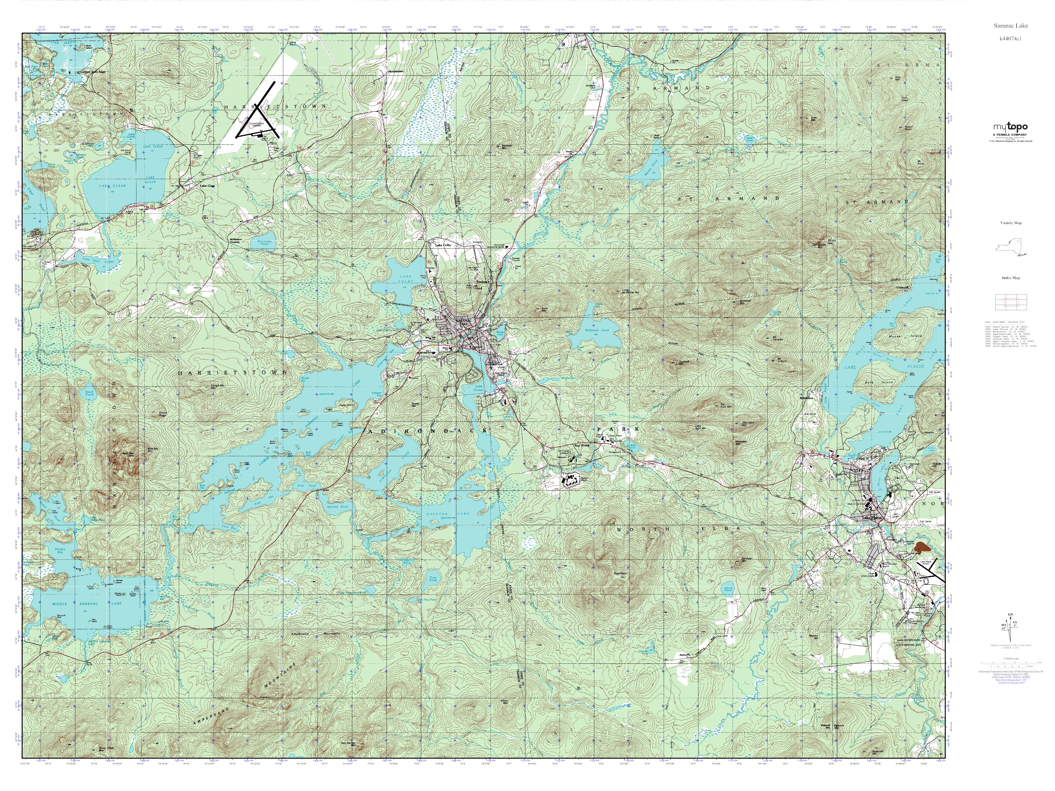 MyTopo Saranac Lake, New York USGS Quad Topo Map
