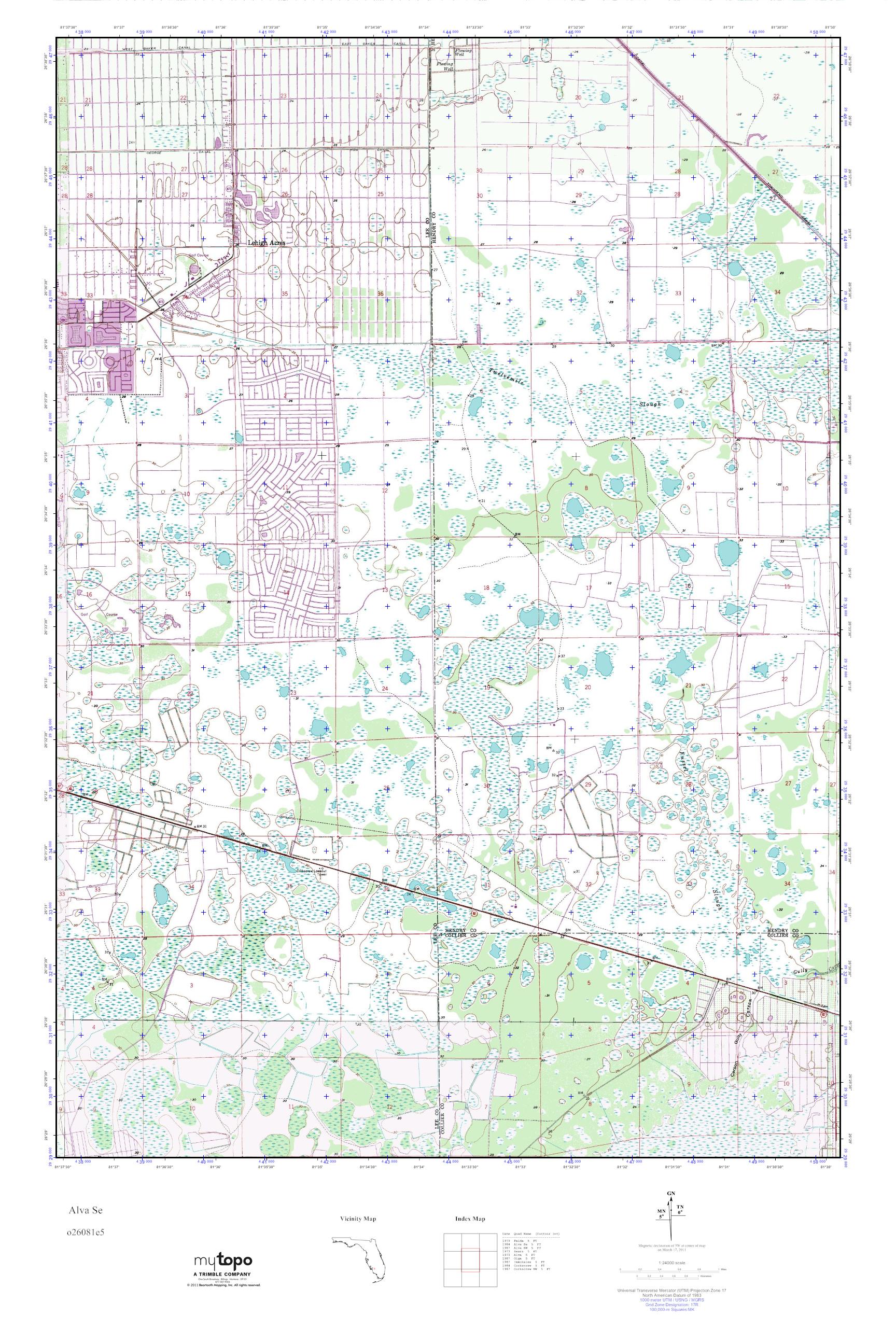 MyTopo Alva Se, Florida USGS Quad Topo Map