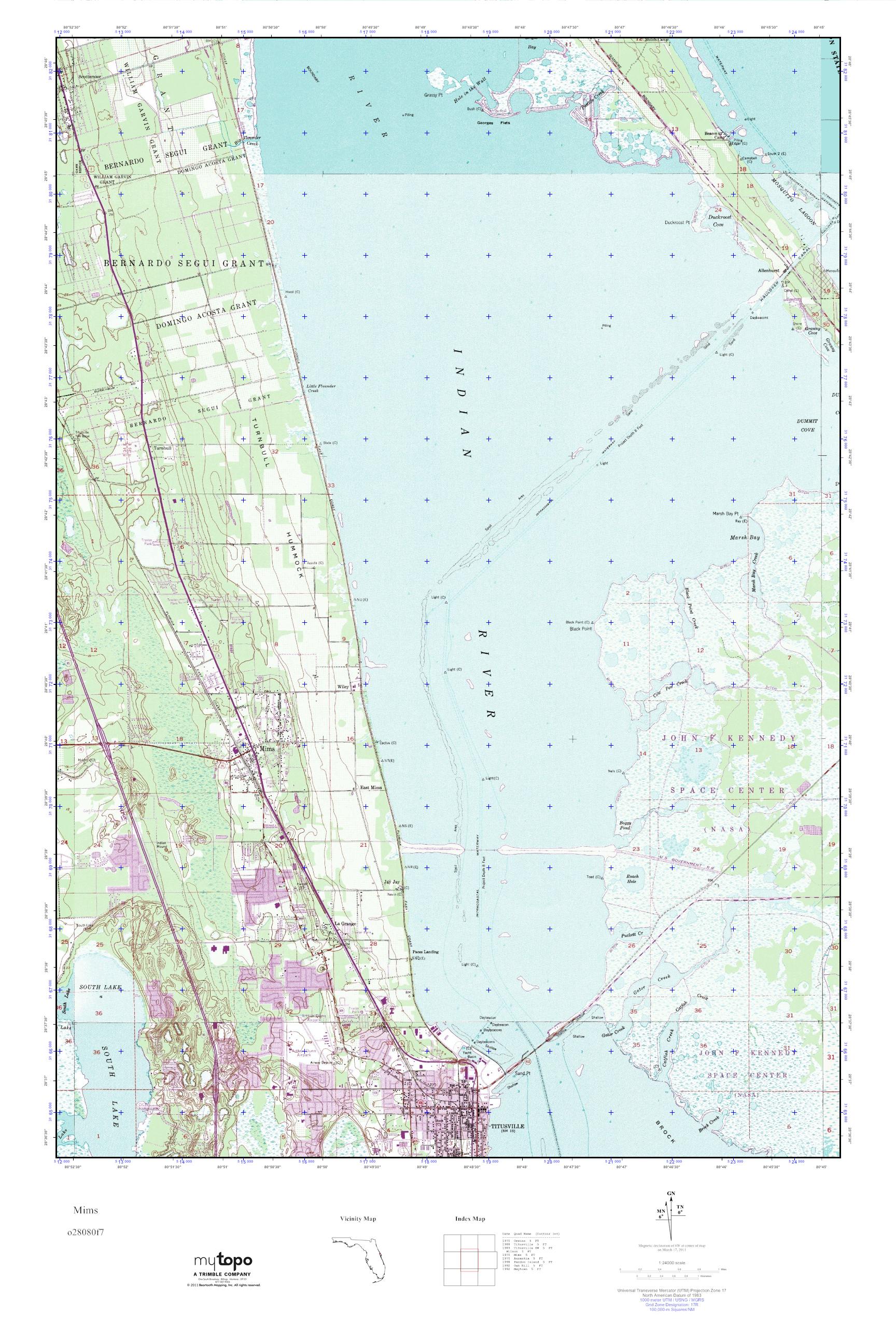 MyTopo Mims, Florida USGS Quad Topo Map