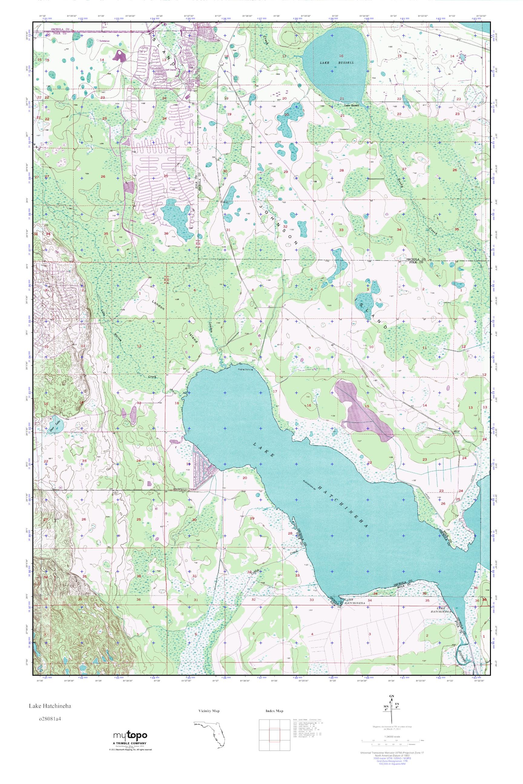 MyTopo Lake Hatchineha, Florida USGS Quad Topo Map