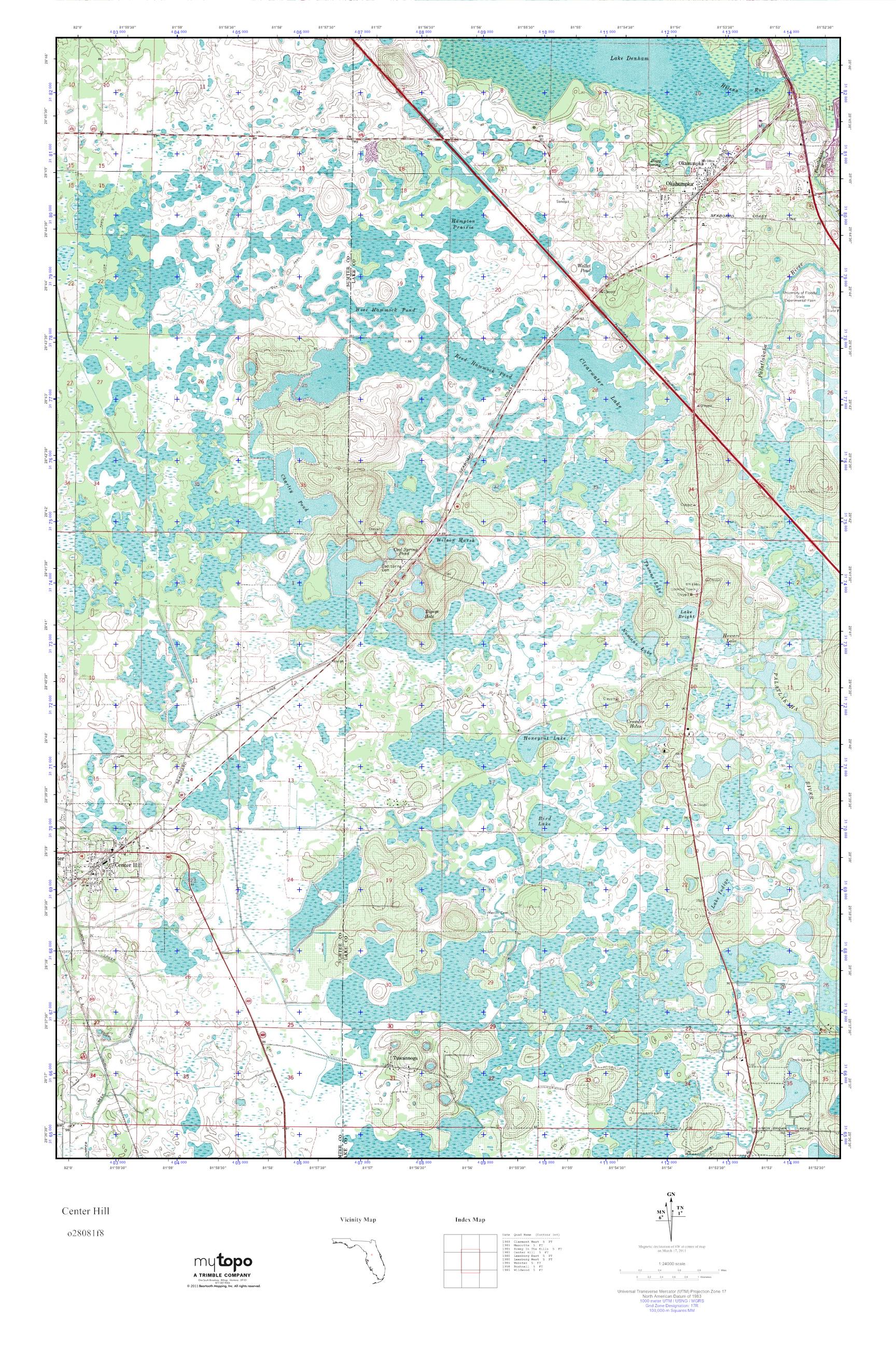 MyTopo Center Hill, Florida USGS Quad Topo Map
