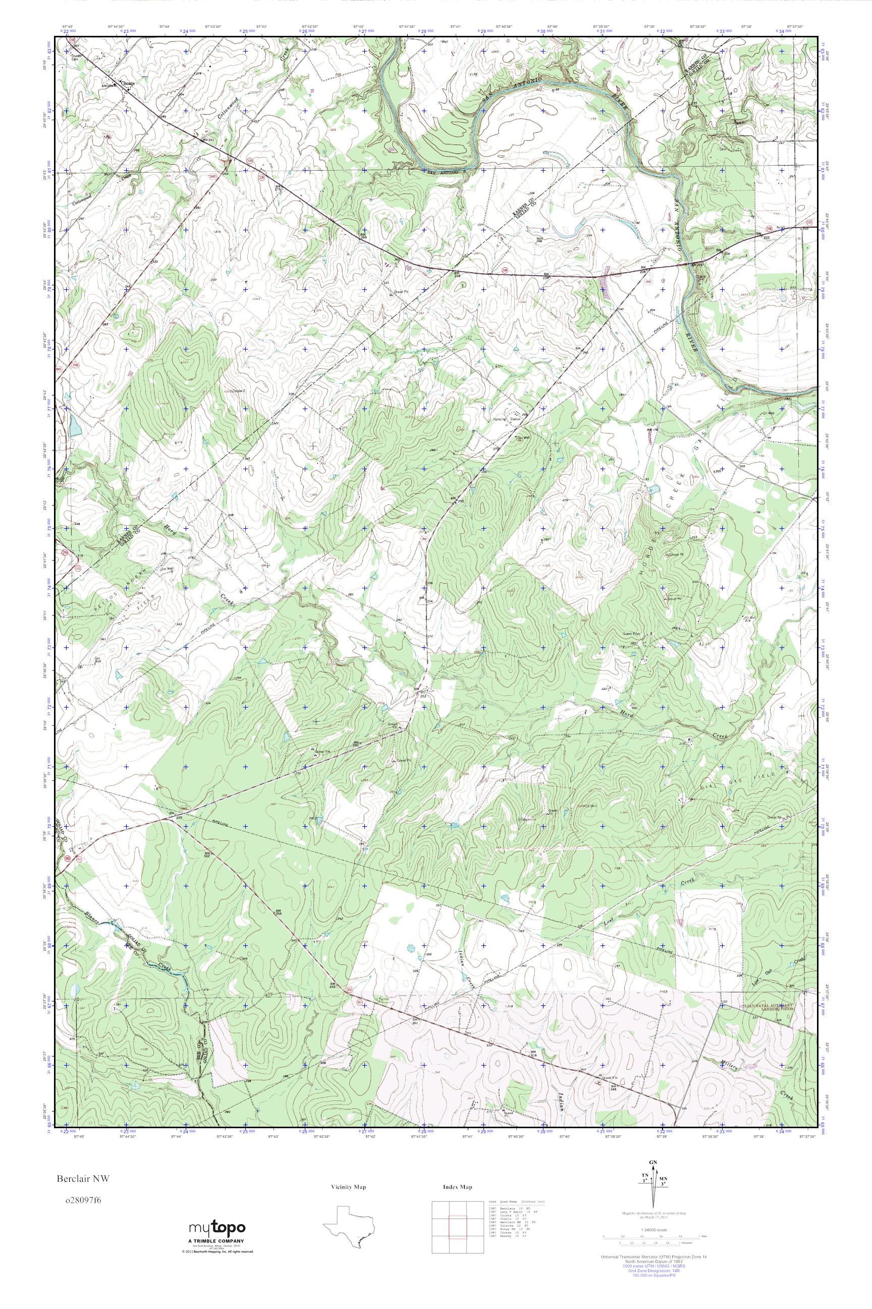 MyTopo Berclair NW, Texas USGS Quad Topo Map