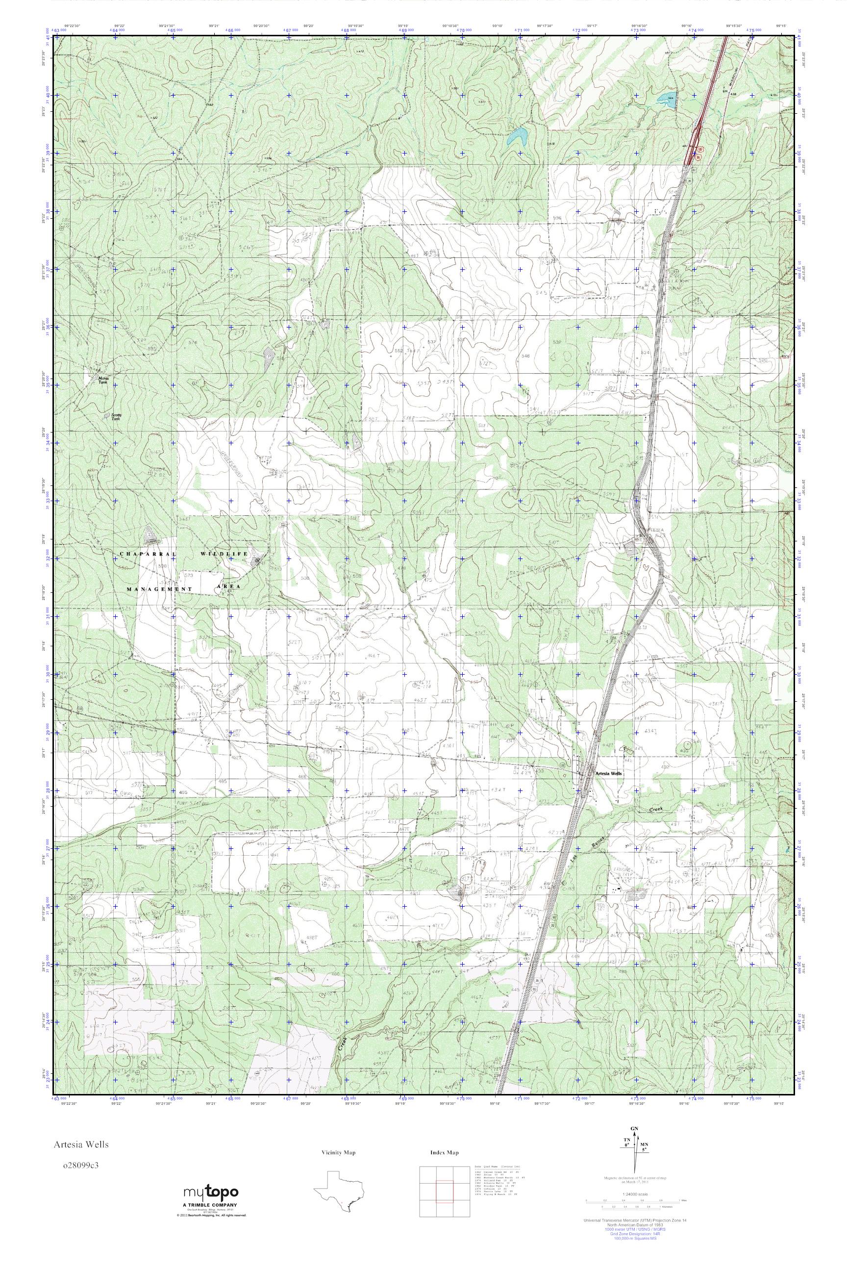 MyTopo Artesia Wells, Texas USGS Quad Topo Map