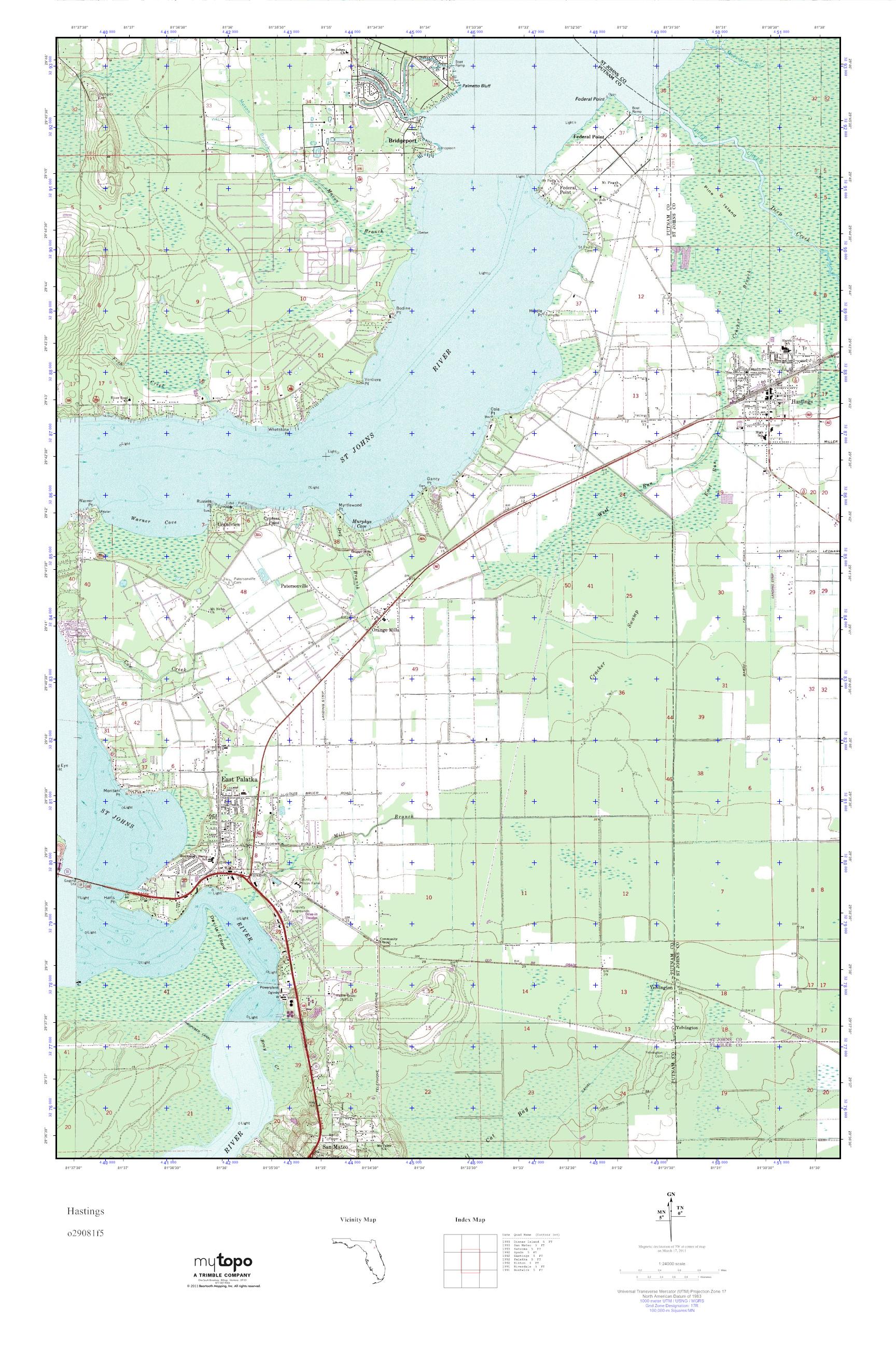 MyTopo Hastings, Florida USGS Quad Topo Map