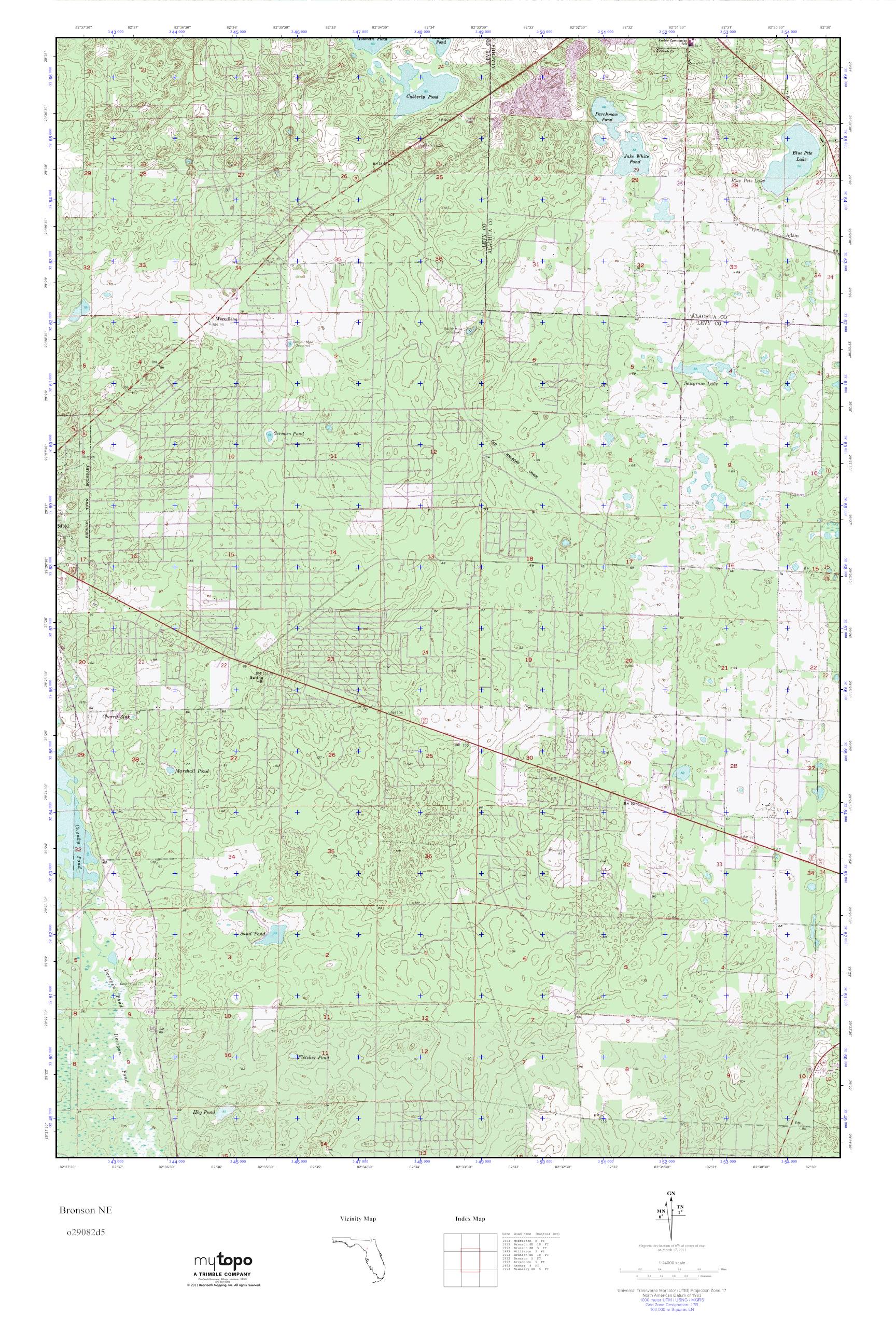 MyTopo Bronson NE, Florida USGS Quad Topo Map