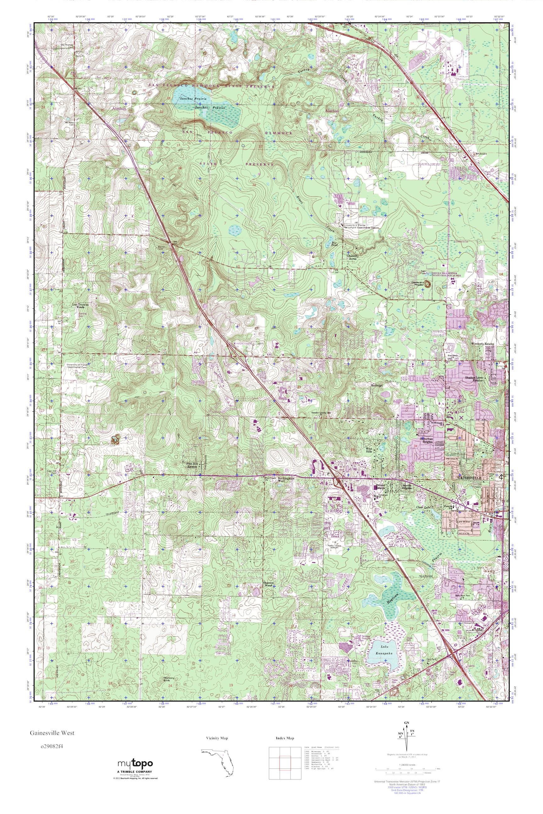 MyTopo Gainesville West, Florida USGS Quad Topo Map