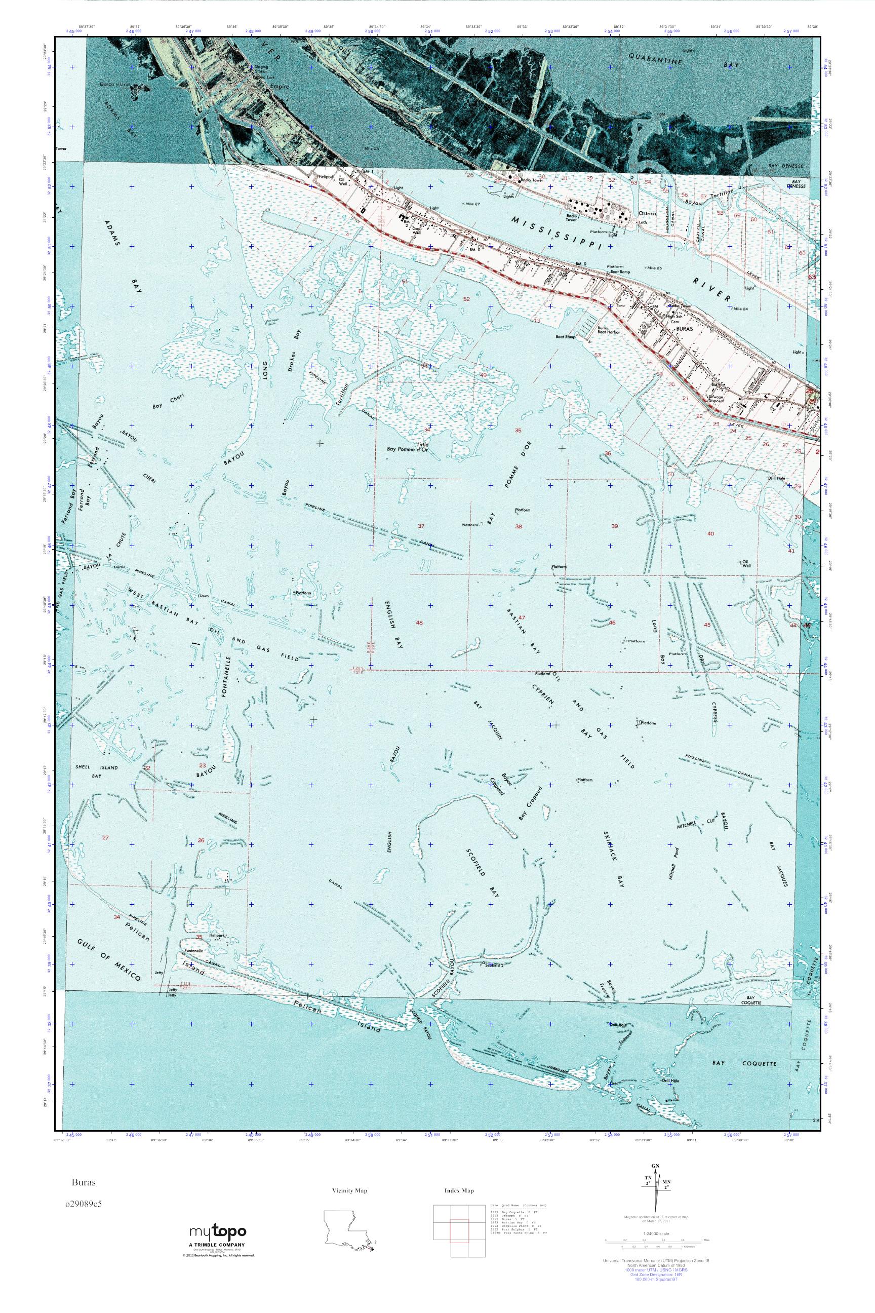 MyTopo Buras, Louisiana USGS Quad Topo Map