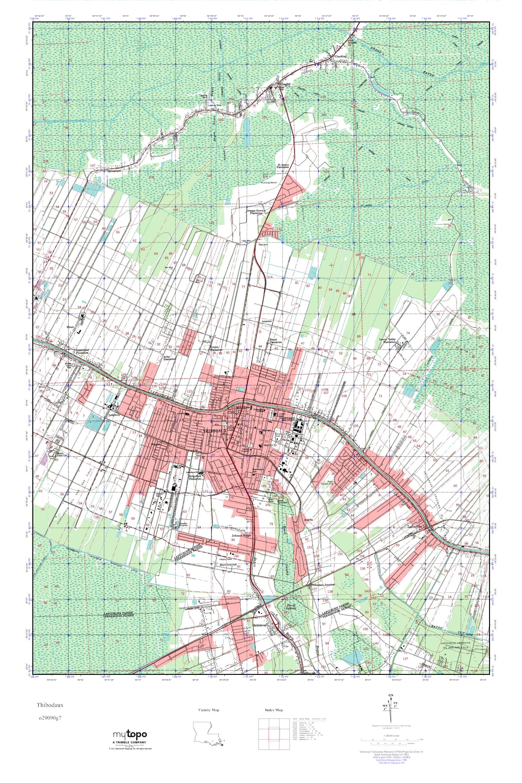 MyTopo Thibodaux, Louisiana USGS Quad Topo Map
