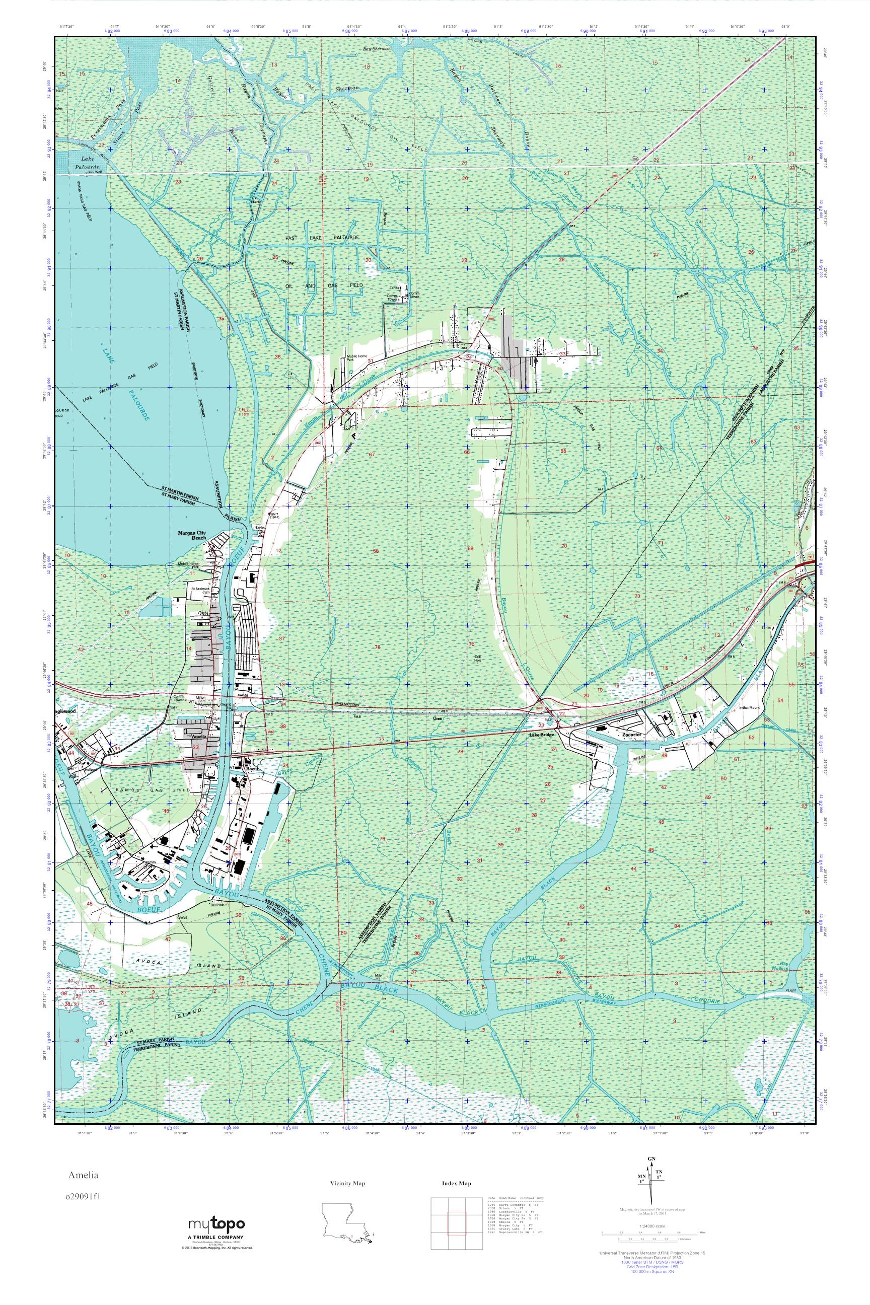 MyTopo Amelia, Louisiana USGS Quad Topo Map