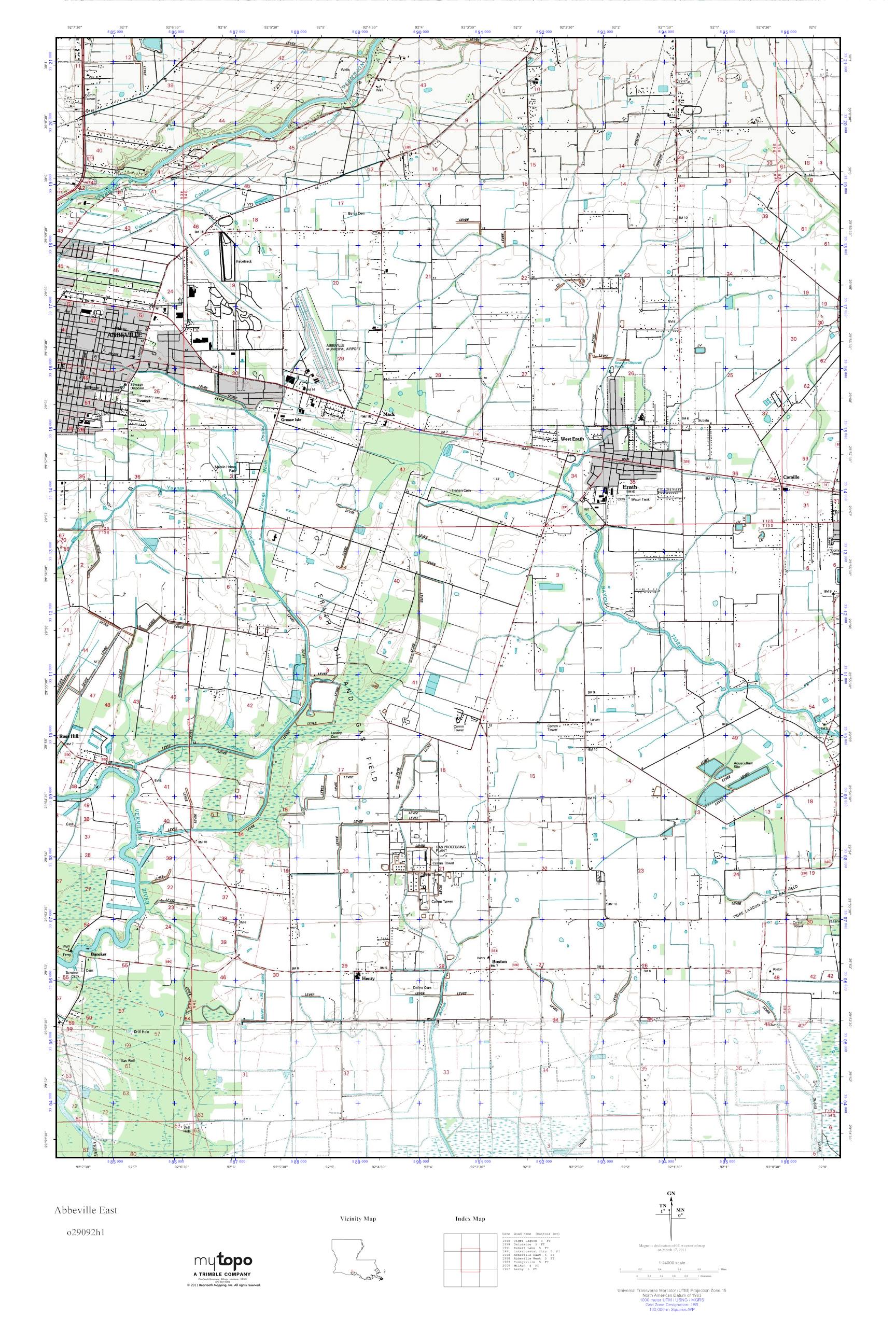 MyTopo Abbeville East, Louisiana USGS Quad Topo Map