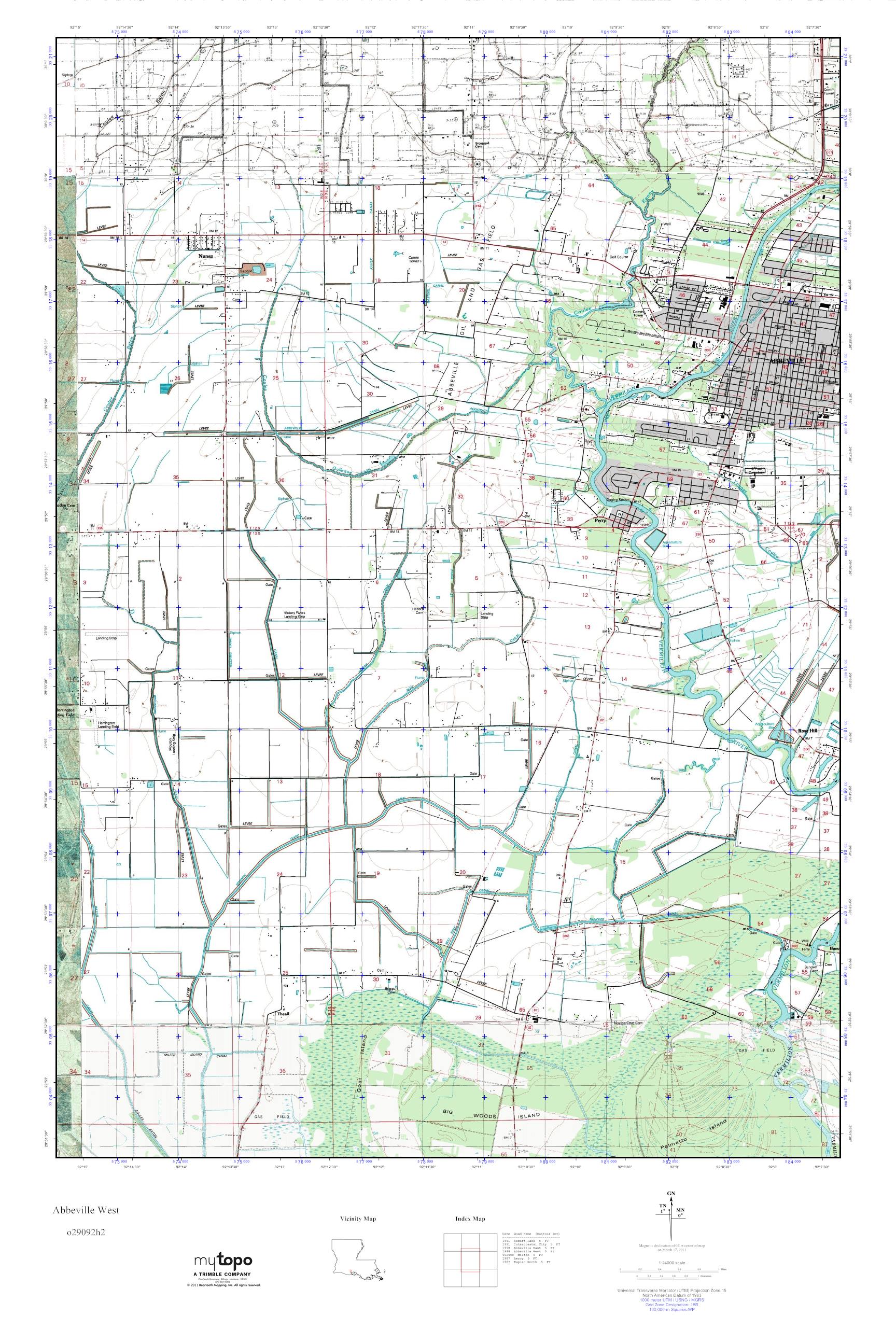 MyTopo Abbeville West, Louisiana USGS Quad Topo Map