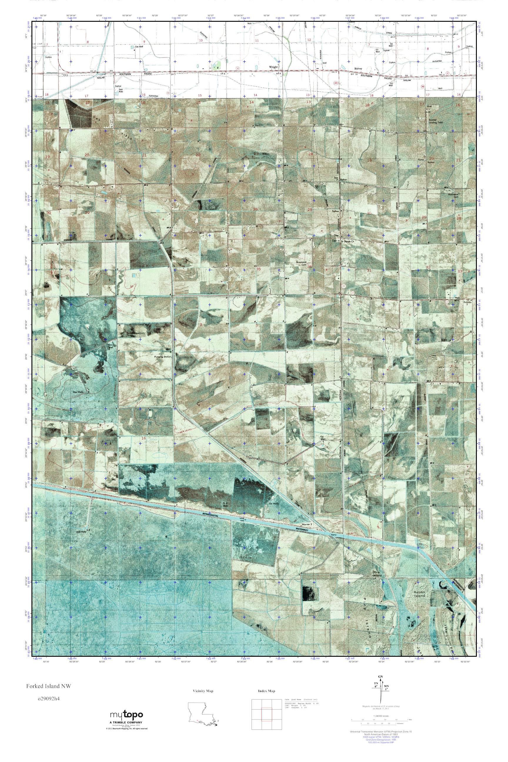 MyTopo Forked Island NW, Louisiana USGS Quad Topo Map
