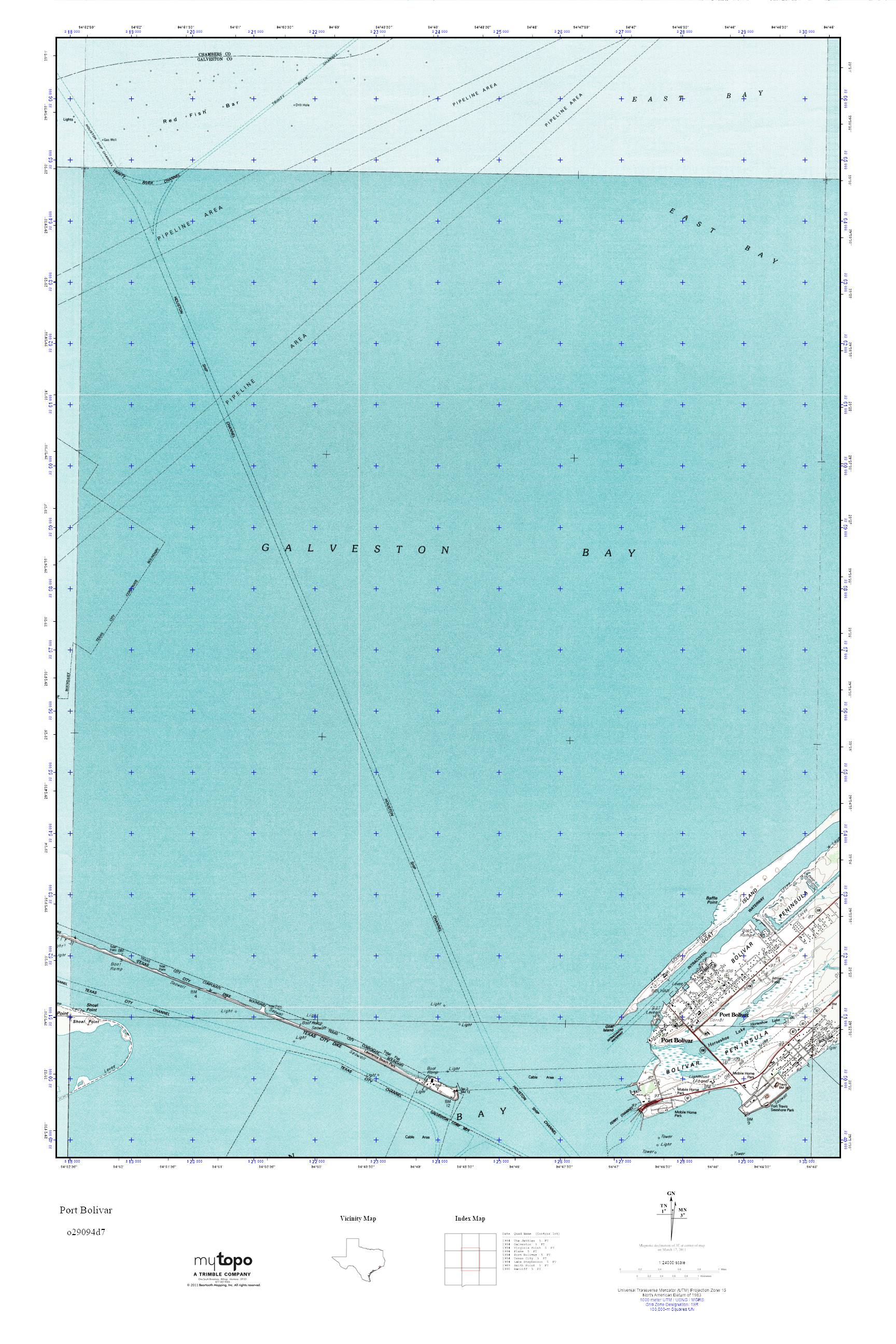 MyTopo Port Bolivar, Texas USGS Quad Topo Map