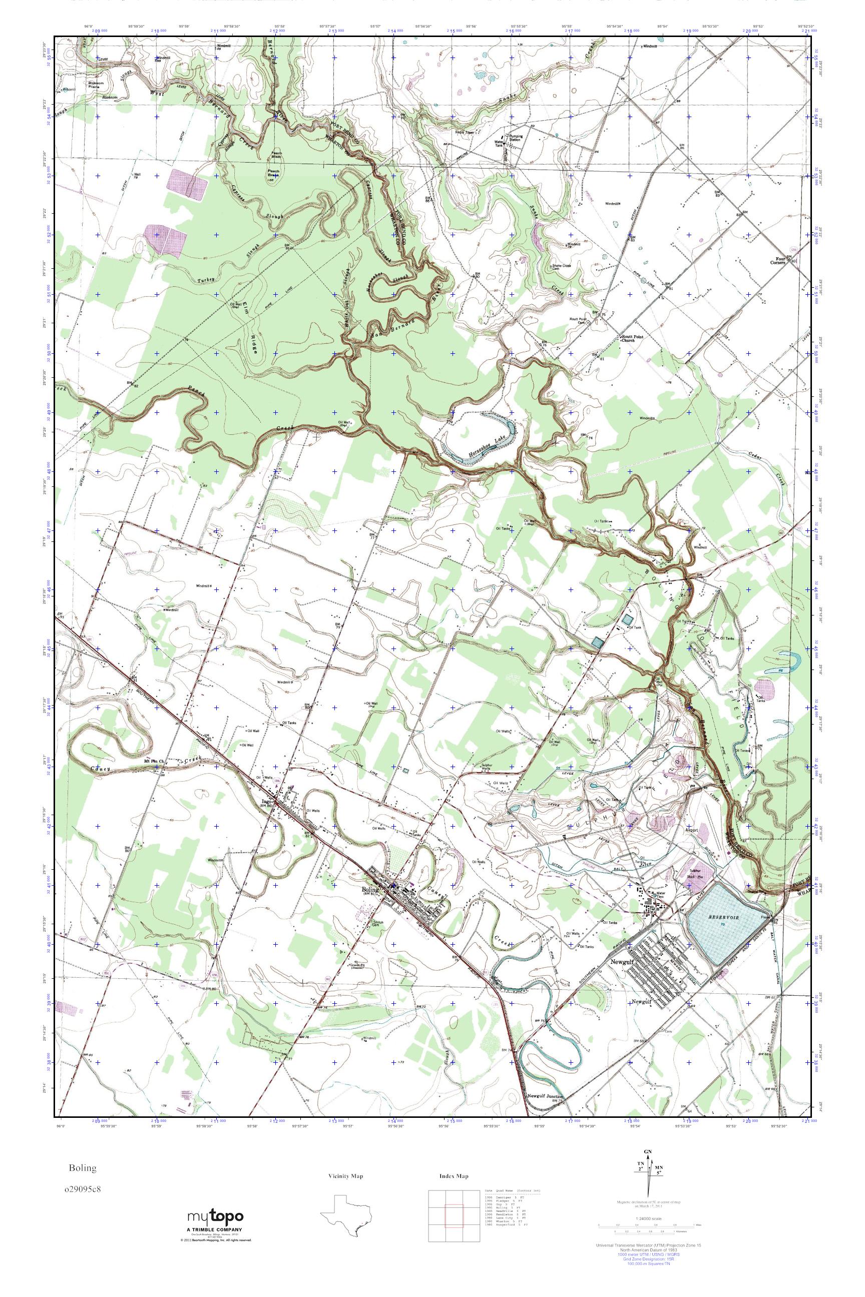 MyTopo Boling, Texas USGS Quad Topo Map