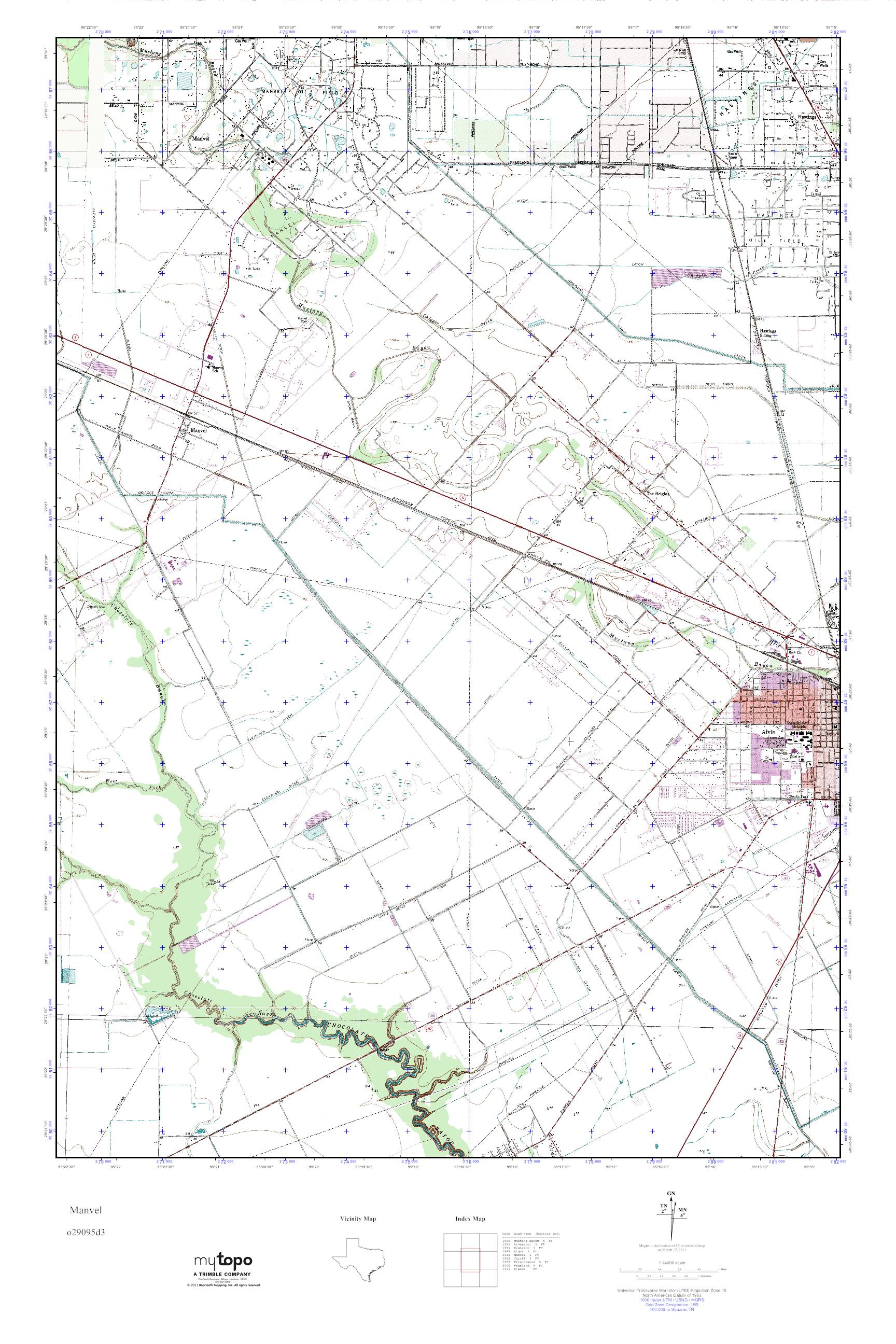 MyTopo Manvel, Texas USGS Quad Topo Map