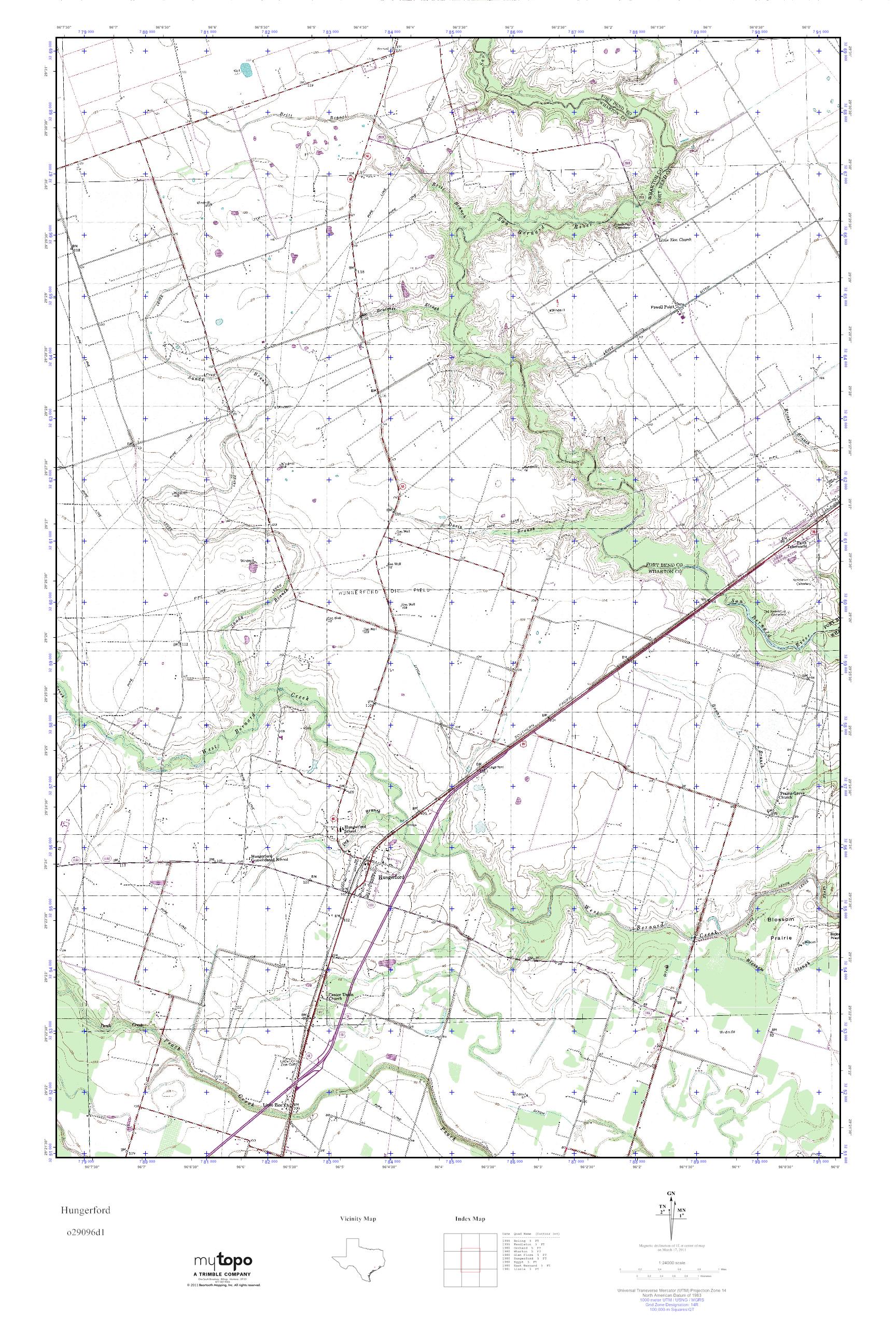 MyTopo Hungerford, Texas USGS Quad Topo Map