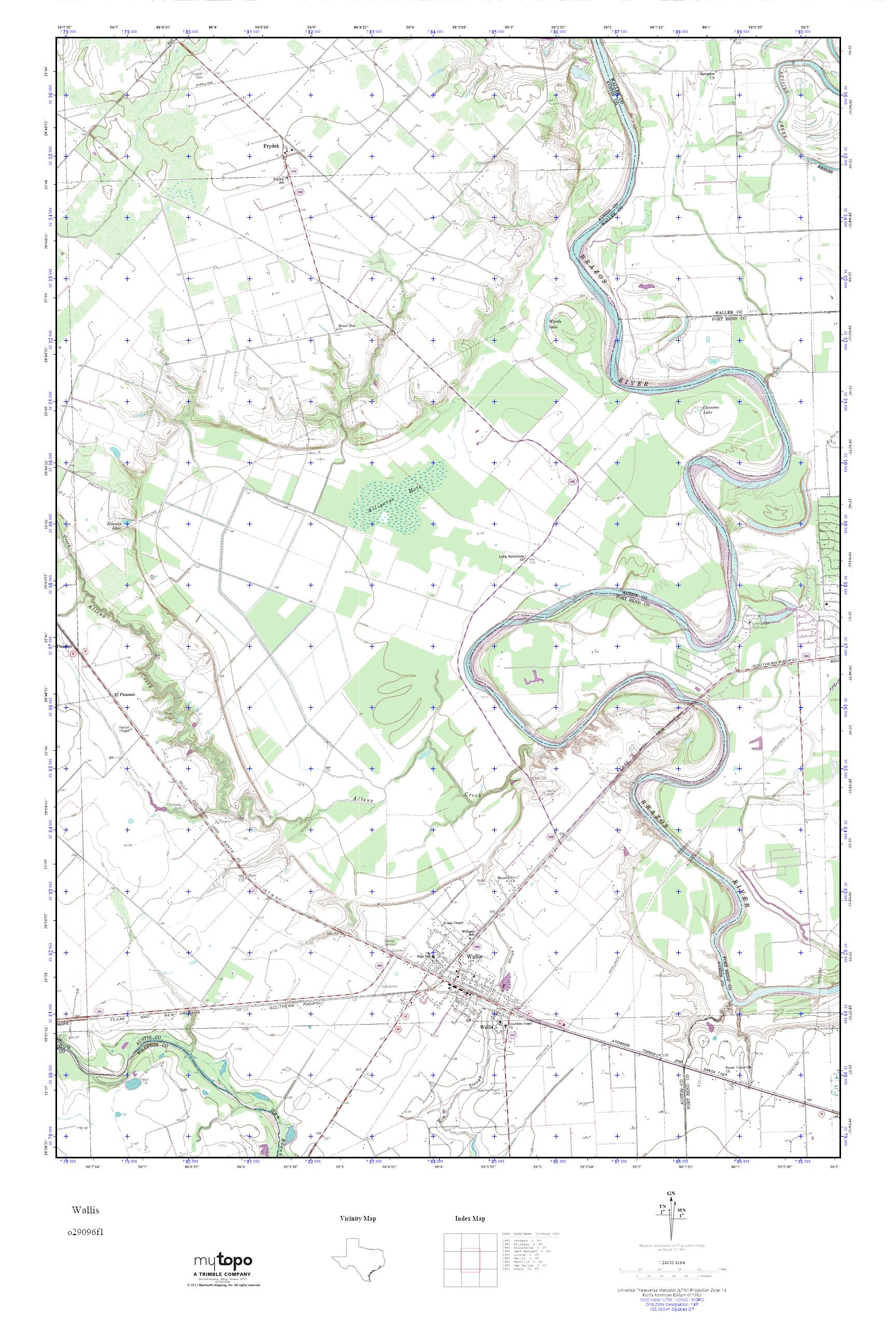MyTopo Wallis, Texas USGS Quad Topo Map