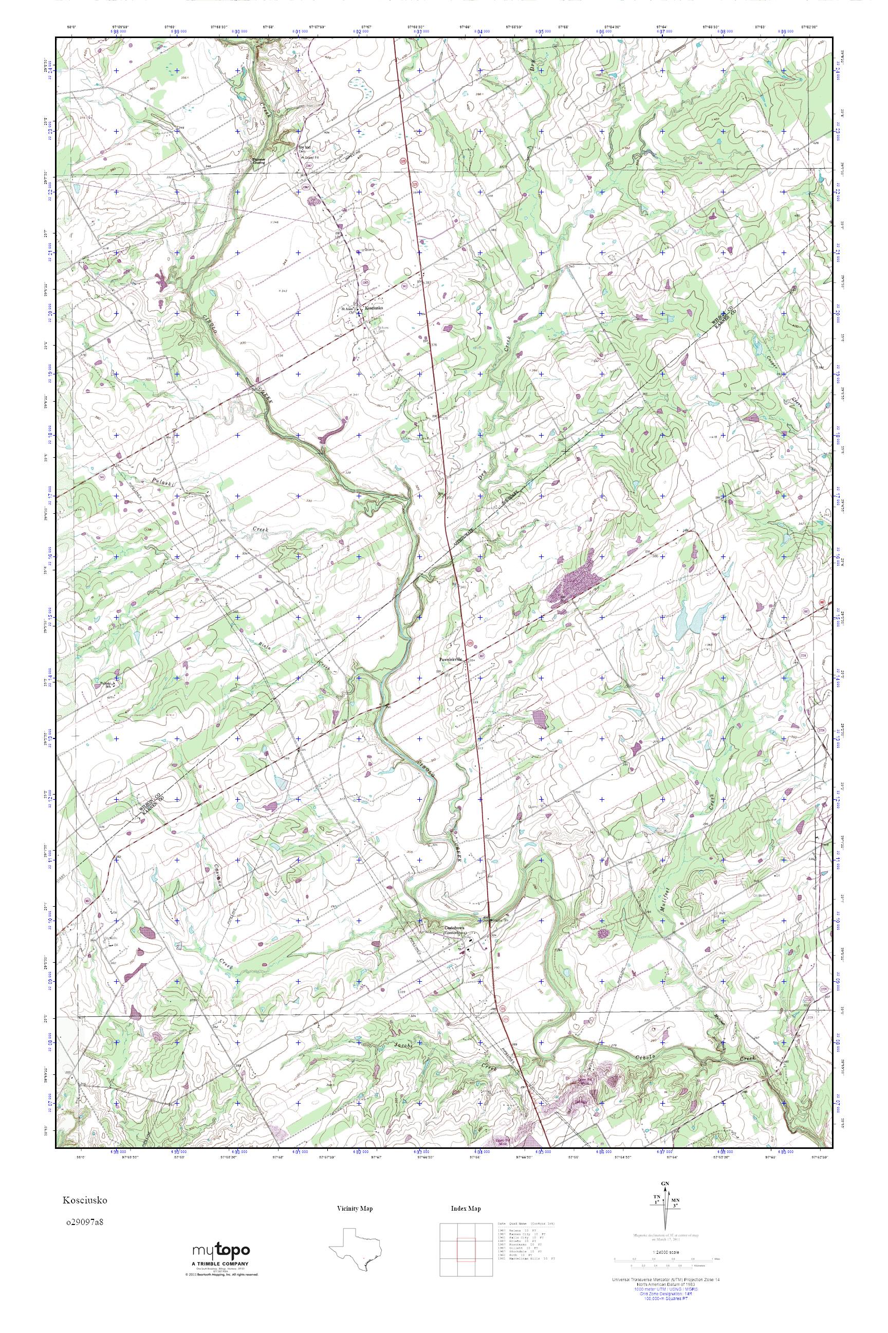 MyTopo Kosciusko, Texas USGS Quad Topo Map