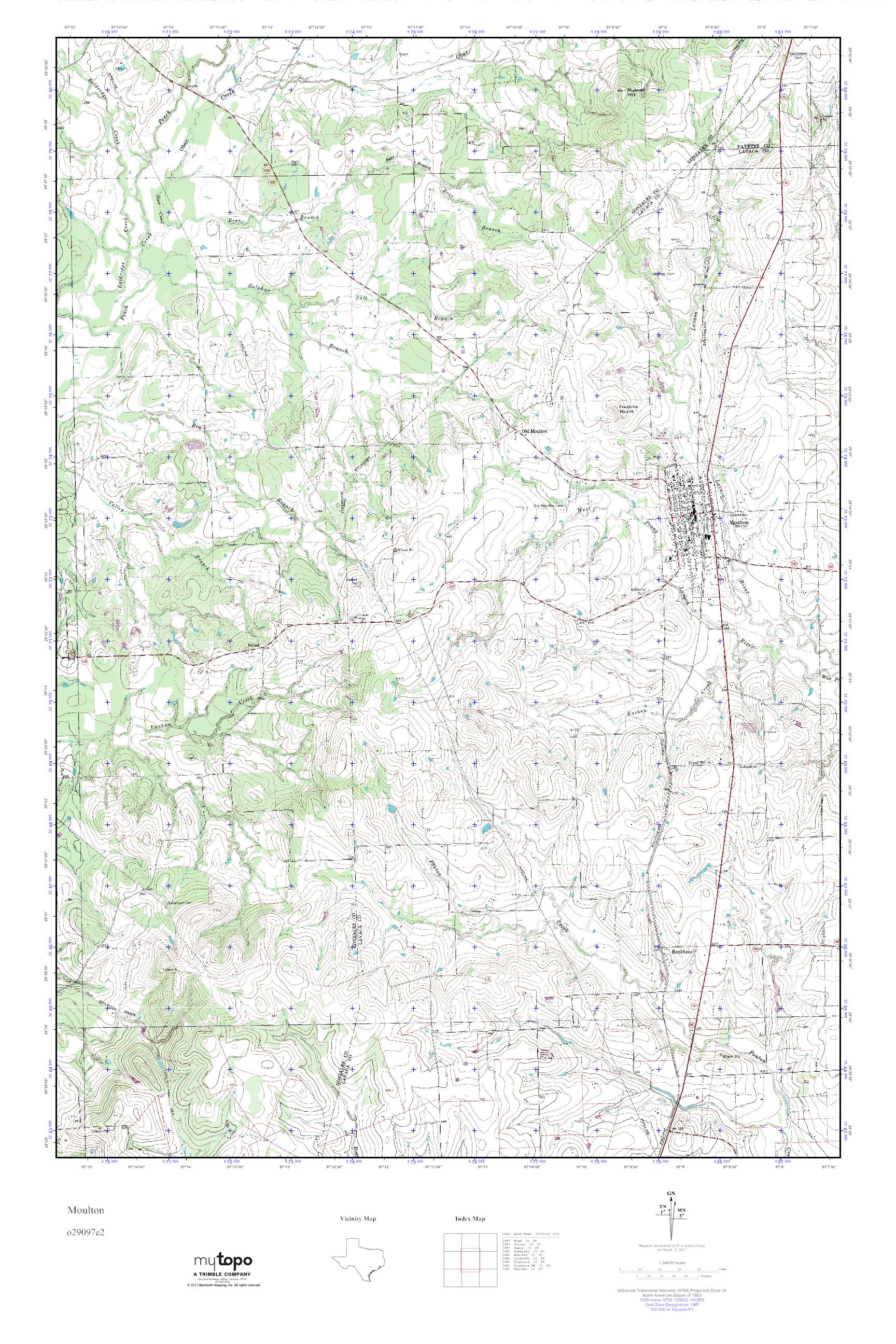 MyTopo Moulton, Texas USGS Quad Topo Map