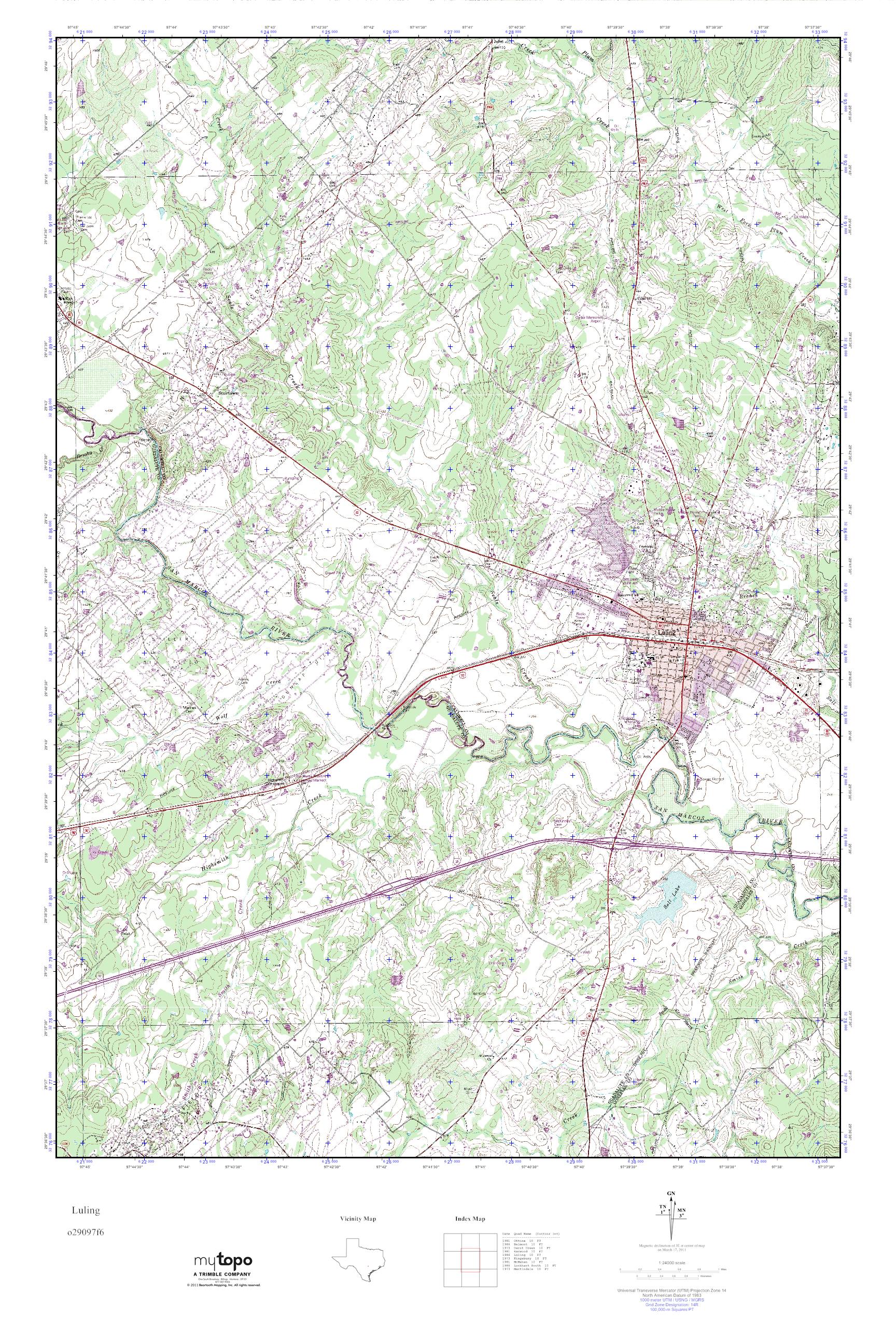 MyTopo Luling, Texas USGS Quad Topo Map