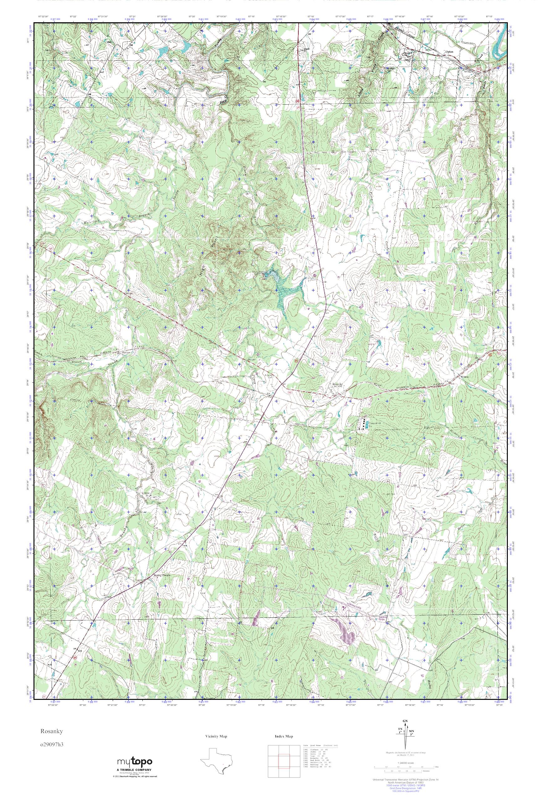 MyTopo Rosanky, Texas USGS Quad Topo Map