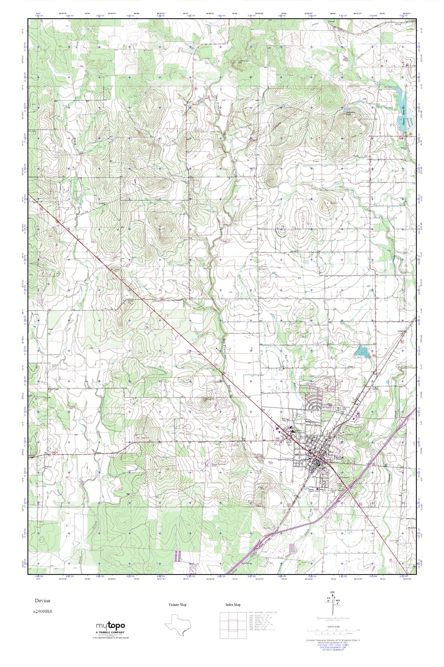 MyTopo Devine, Texas USGS Quad Topo Map