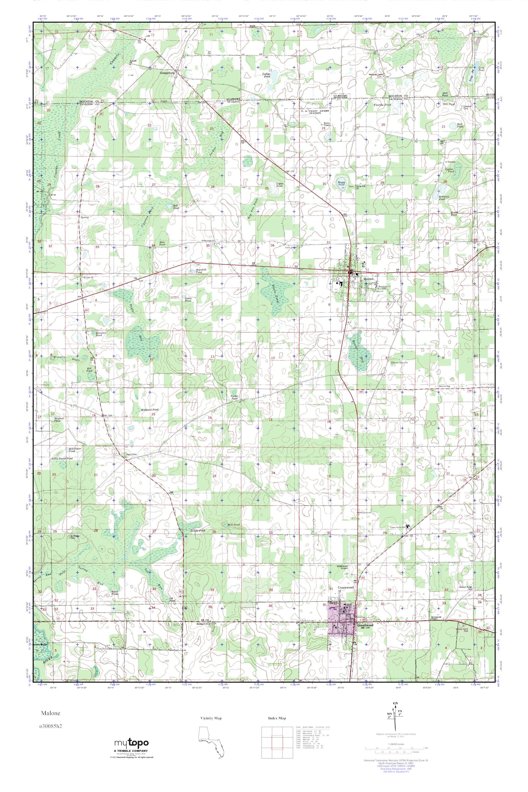 MyTopo Malone, Florida USGS Quad Topo Map